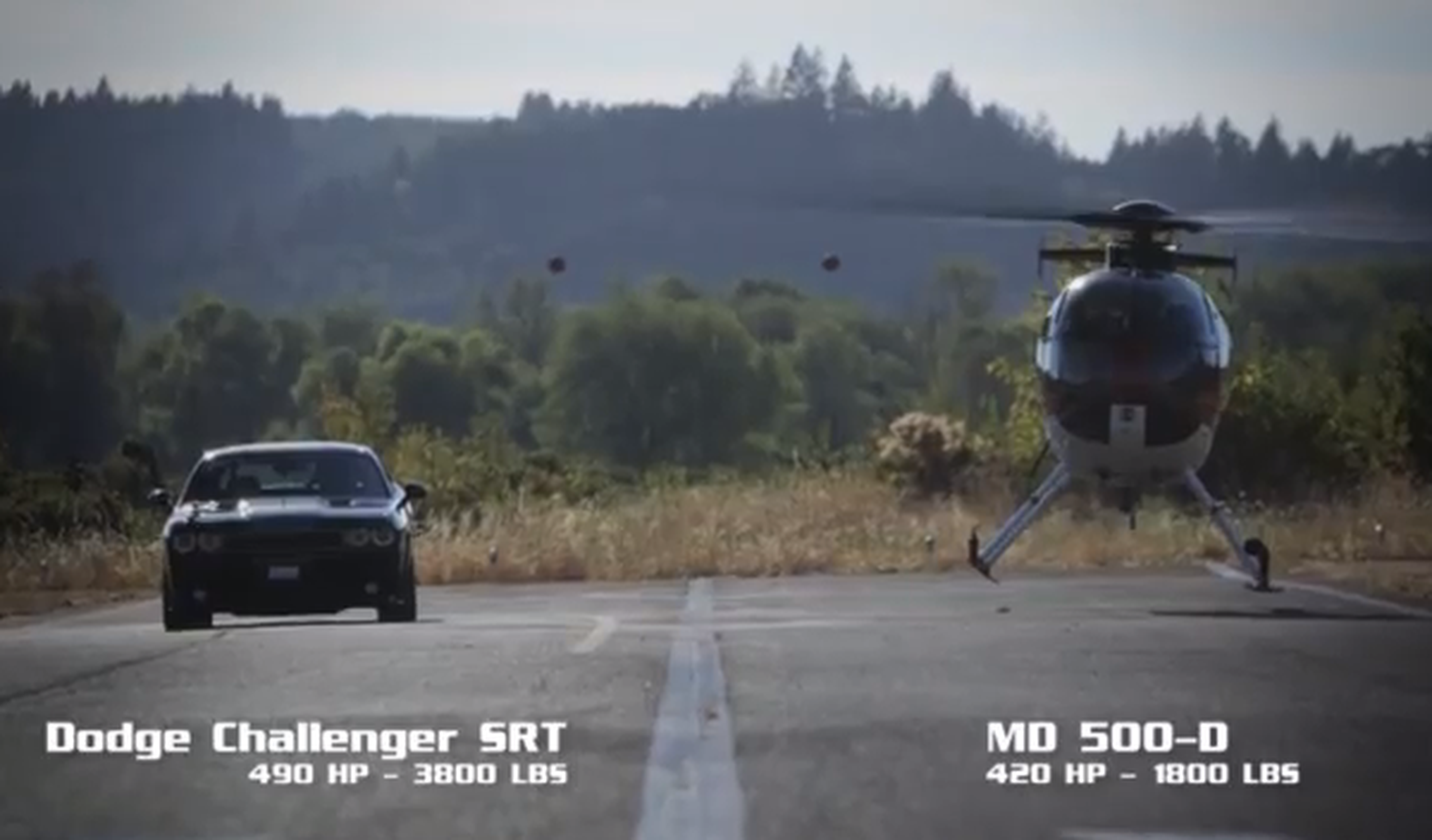 Helicóptero vs Dodge Challenger, ¿cuál es más rápido?
