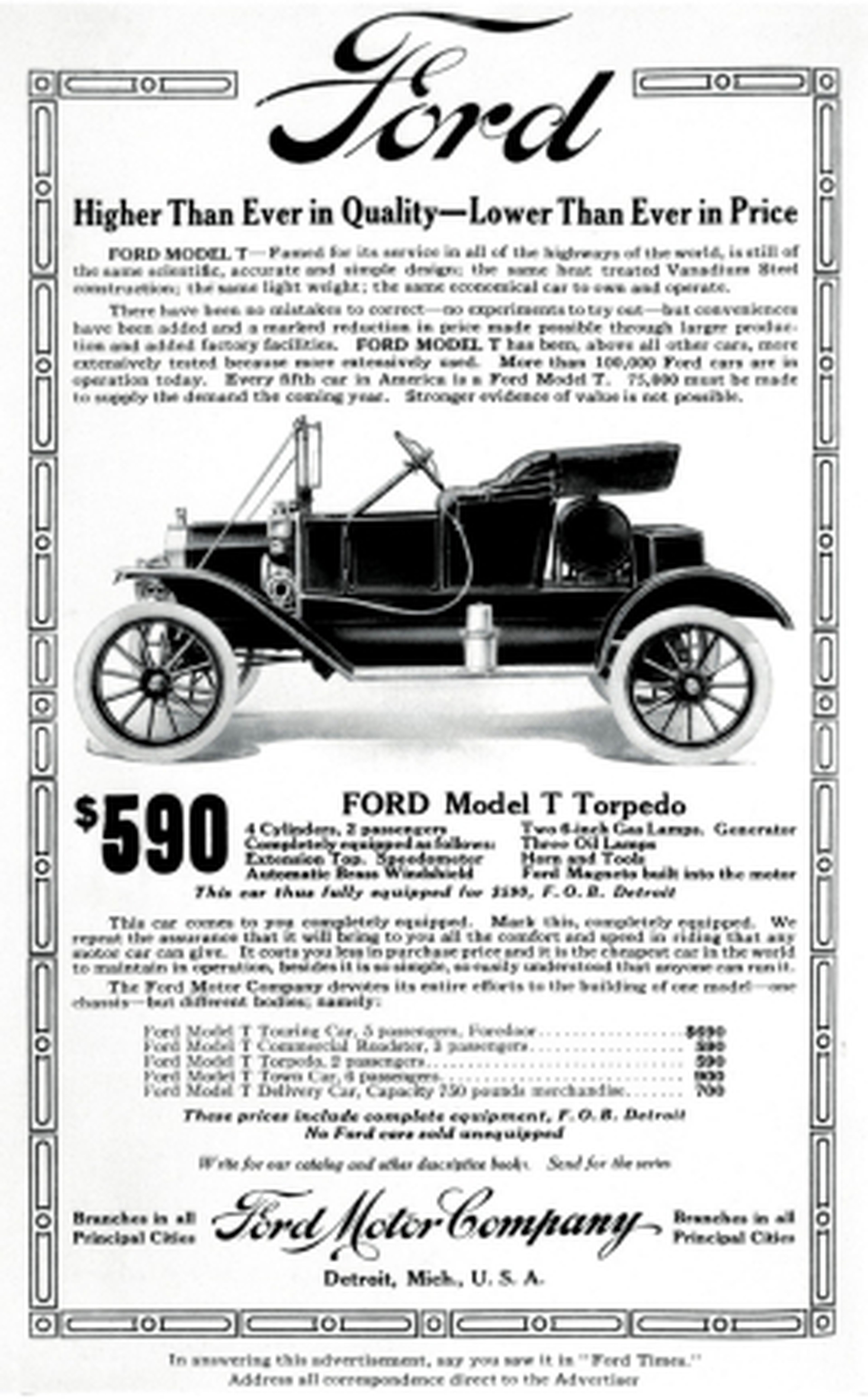 Publicidad con los precios del Ford T
