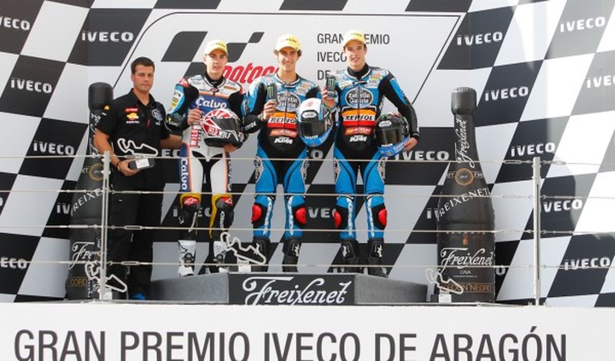 El podio de Moto3 en el Gran Premio de Aragón.