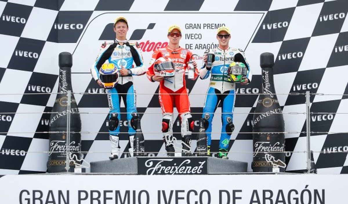 El podio de Moto2, en el GP de Aragón 2013.