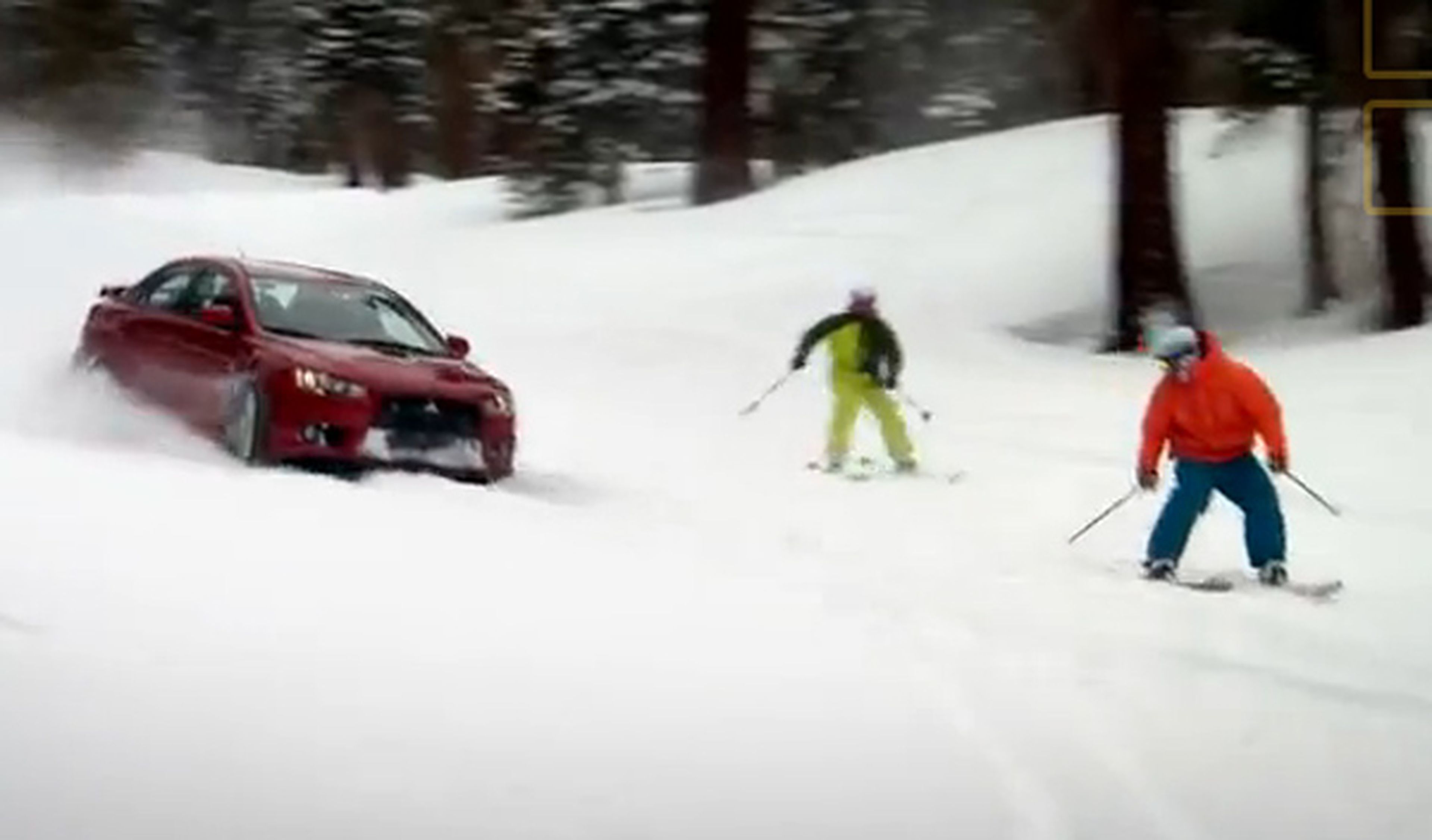Top Gear USA: un Mitsubishi Evo contra dos esquiadores