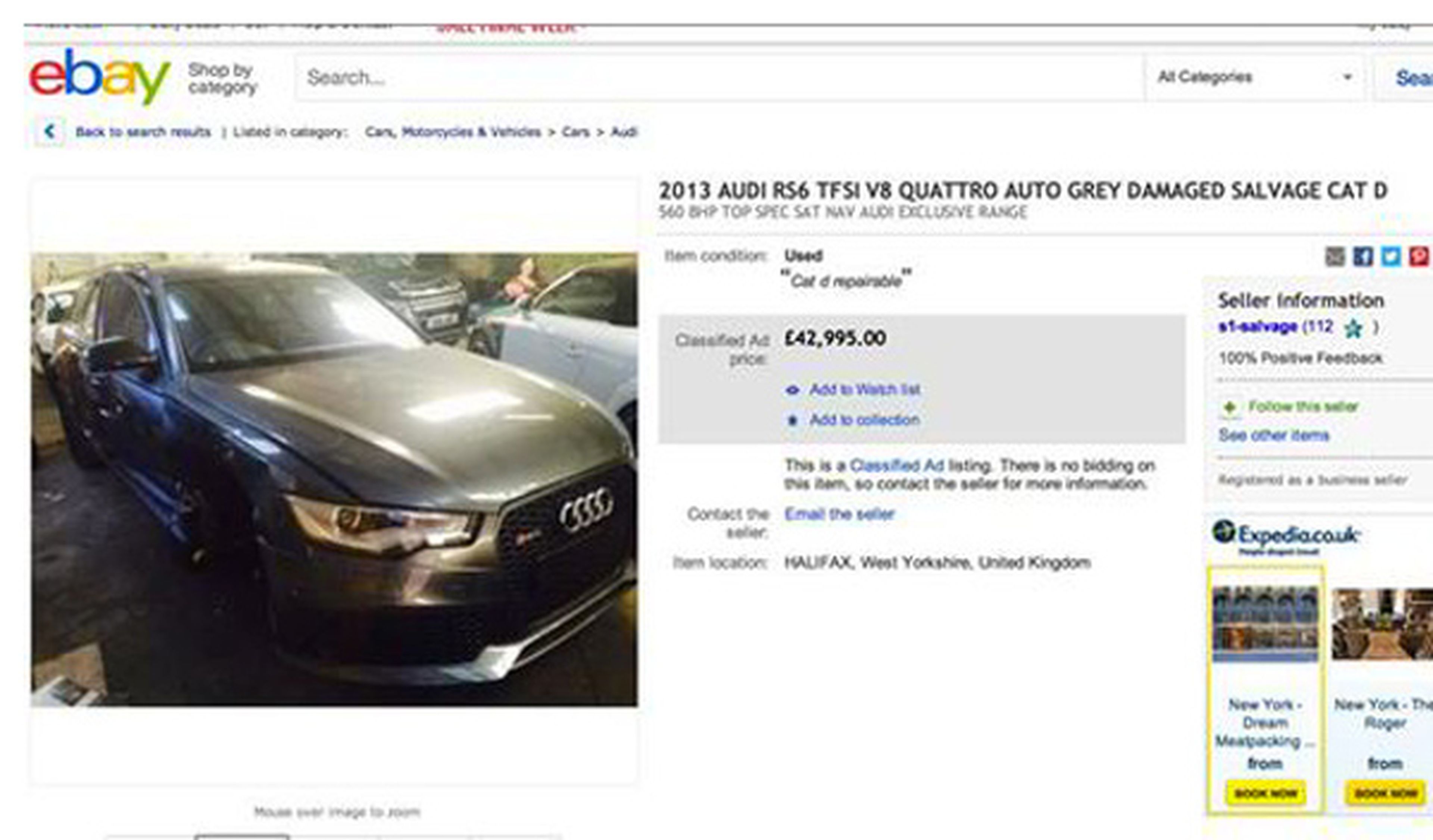 El Audi RS6 siniestrado de Beckham, a la venta en eBay