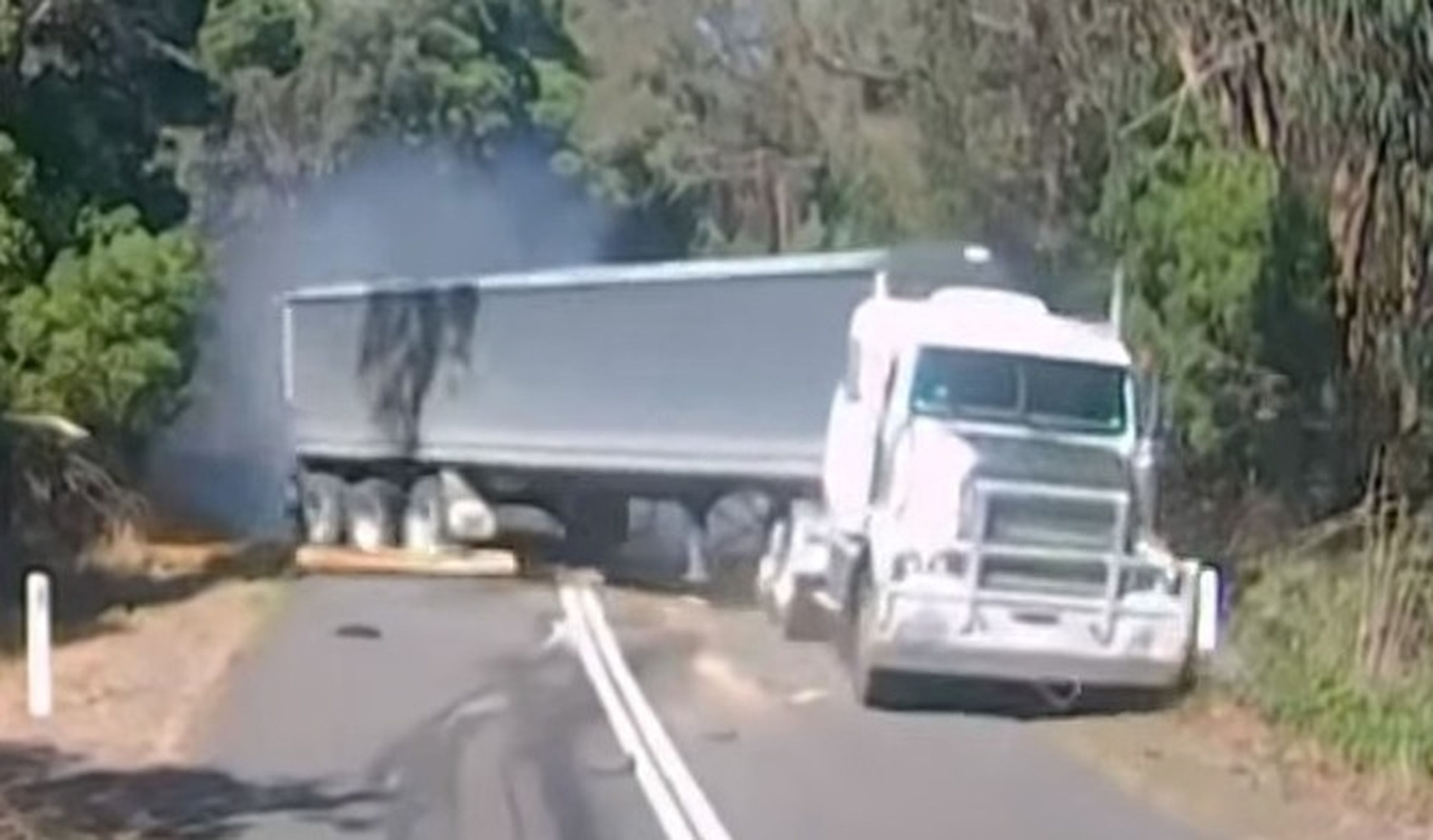 Vídeo: un árbol caído y un camión que no puede frenar