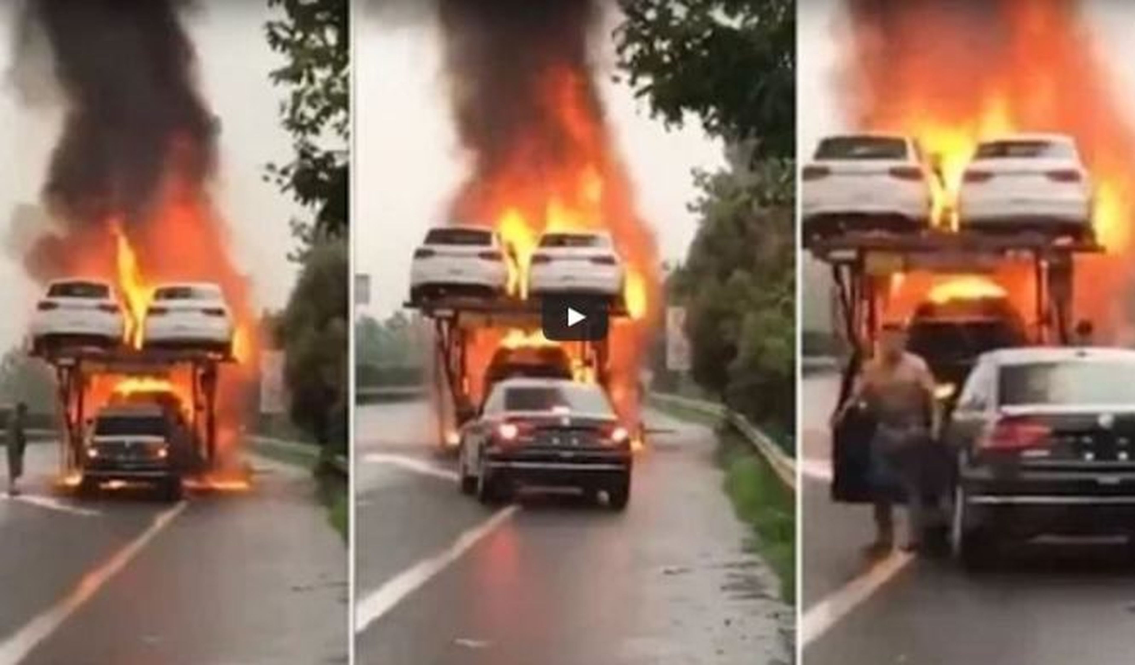 Vídeo: salva uno de los coches de un camión en llamas