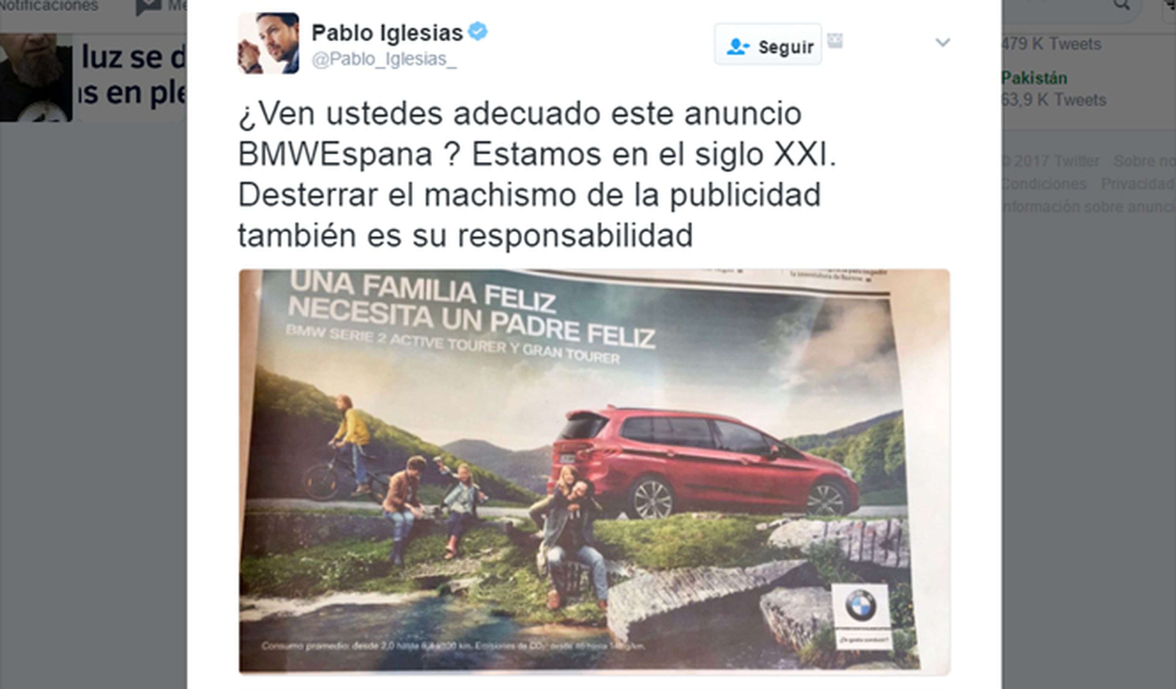 Pablo Iglesias acusa a BMW de machismo