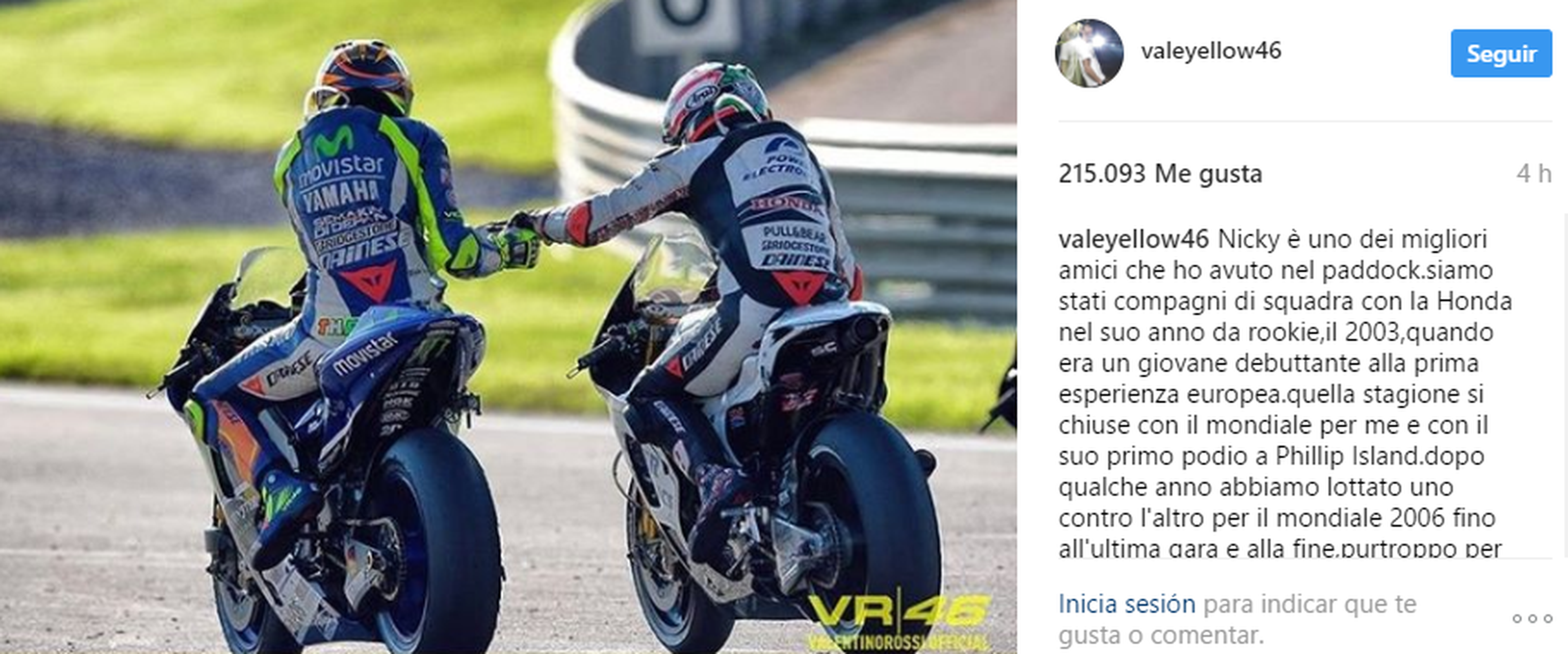 Post Valentino Rossi Instagram Nicky Hayden