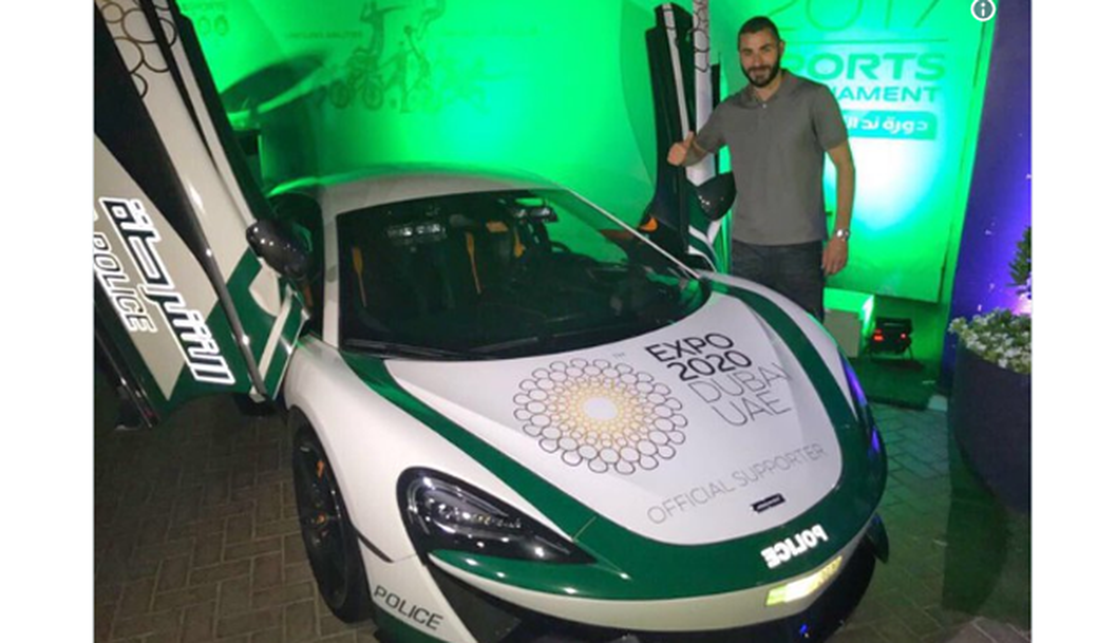 Benzema prueba el McLaren de la Policía de Dubai