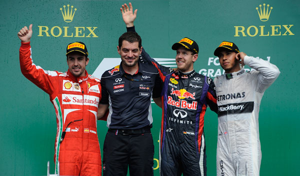 Alonso - Vettel - Hamilton - podio Alonso - Vettel - Hamilton - podio