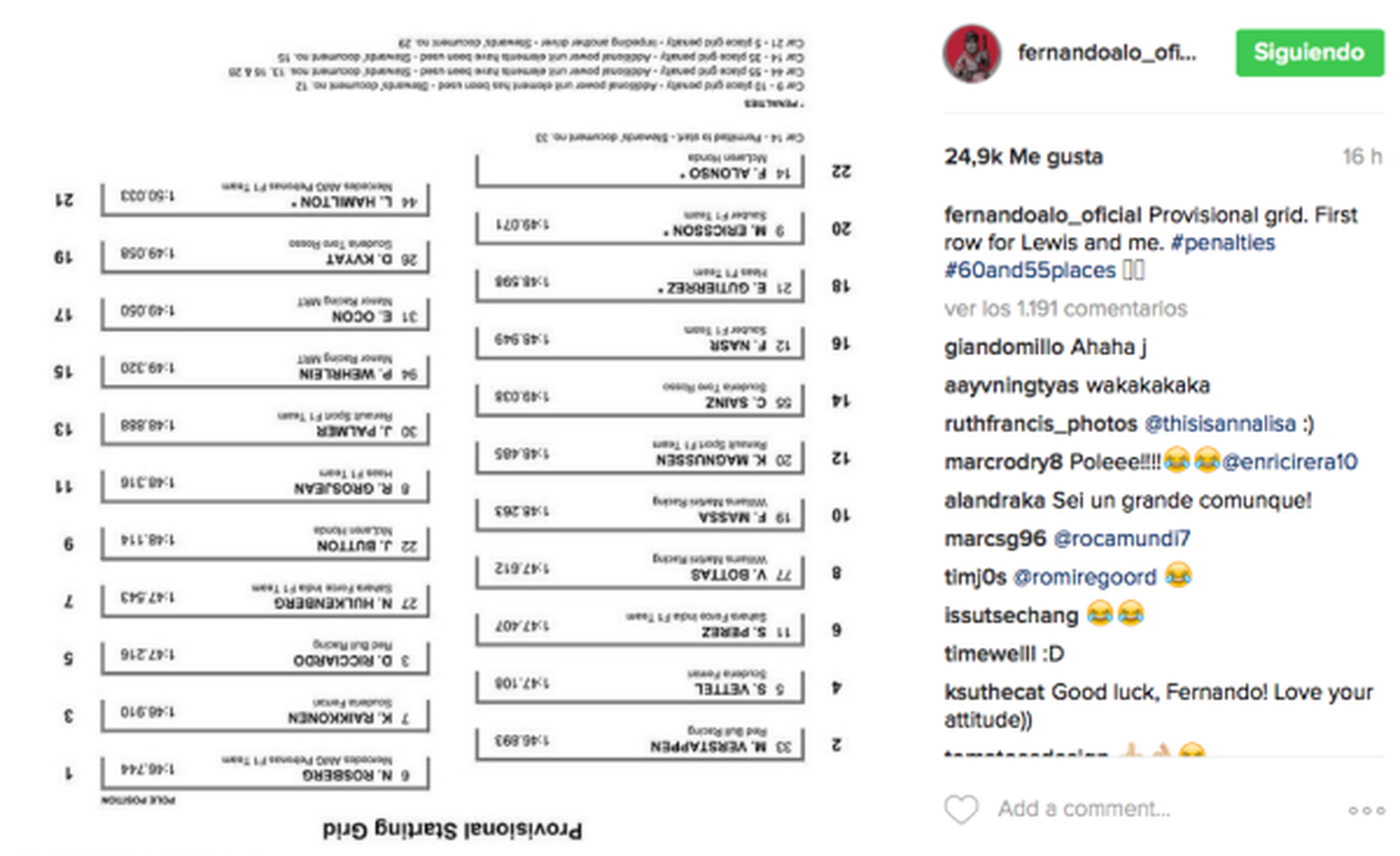 Fernando Alonso, mensaje en instagram