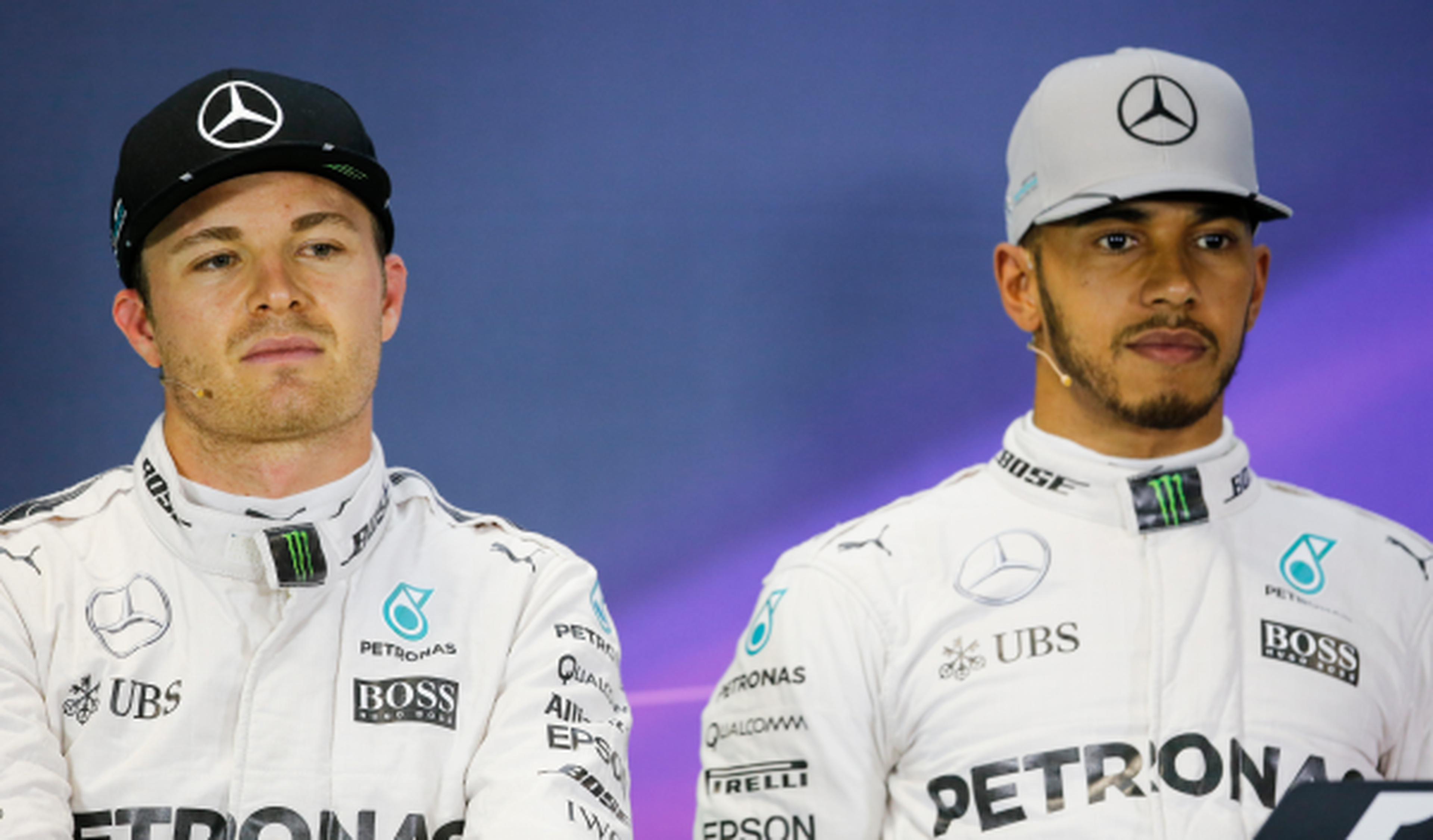 Hamilton y Rosberg, durante la rueda de prensa del GP de Brasil