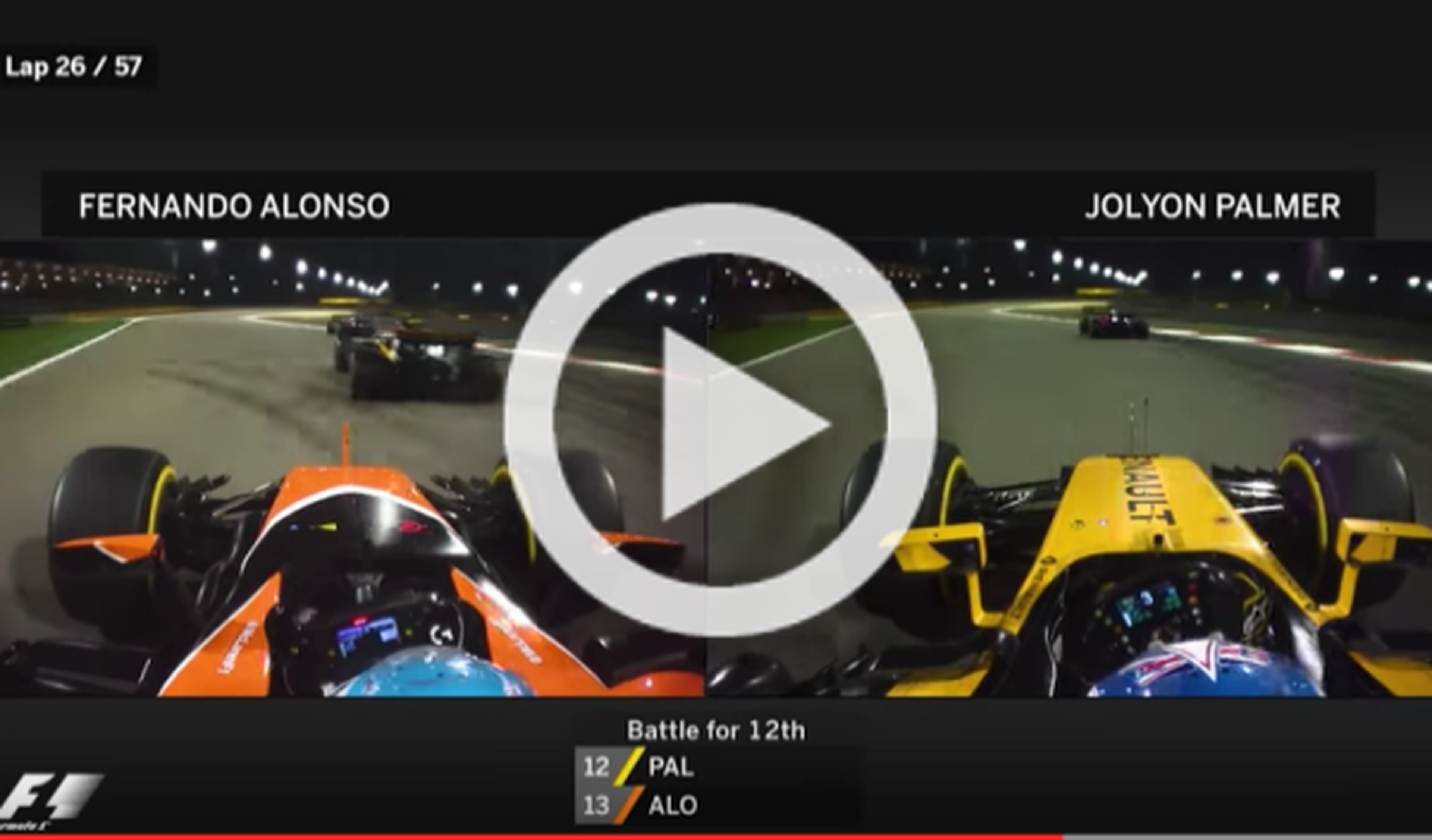 Lucha entre Fernando Alonso y Jolyon Palmer onboard