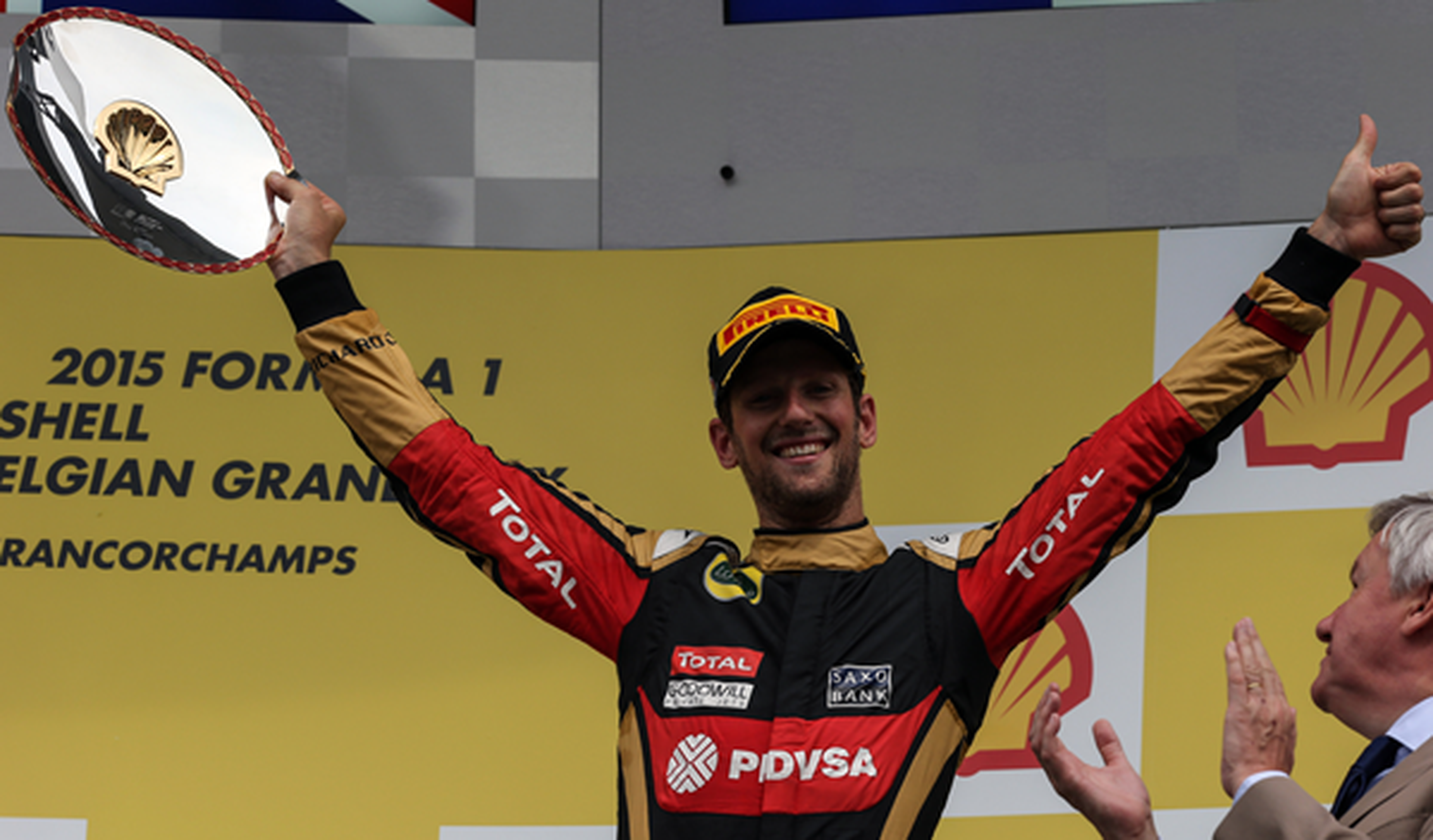Podio de Romain Grosjean en el GP Bélgica 2015