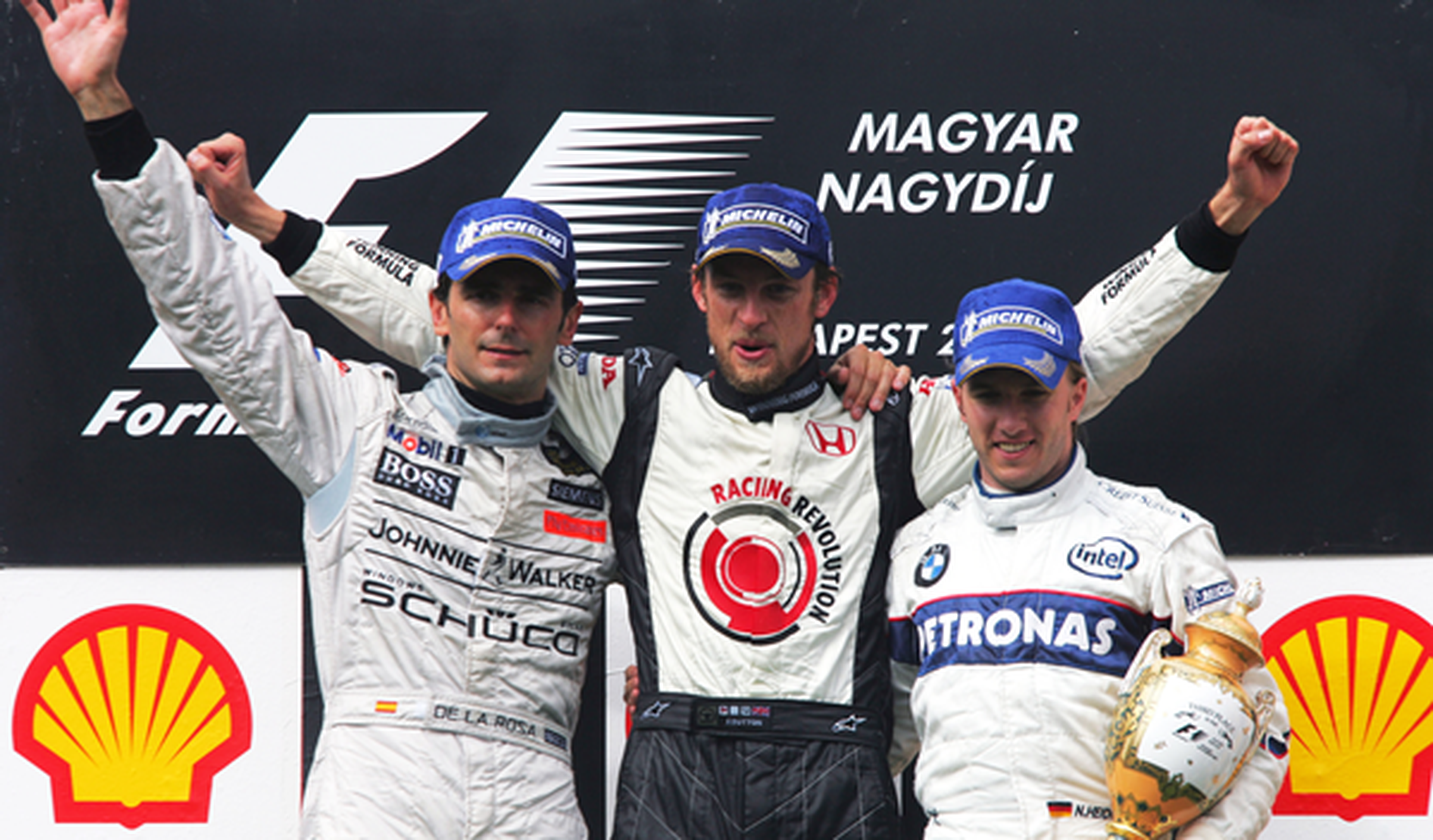 De la ROsa, junto a Button y Heldfeld en el podio de Hungría