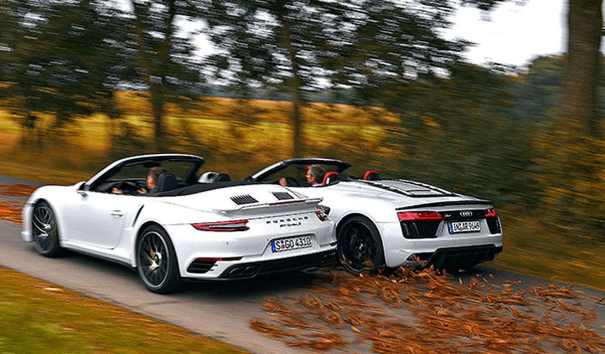 Audi R8 V10 Plus Spyder vs Porsche 911 Turbo S Cabrio