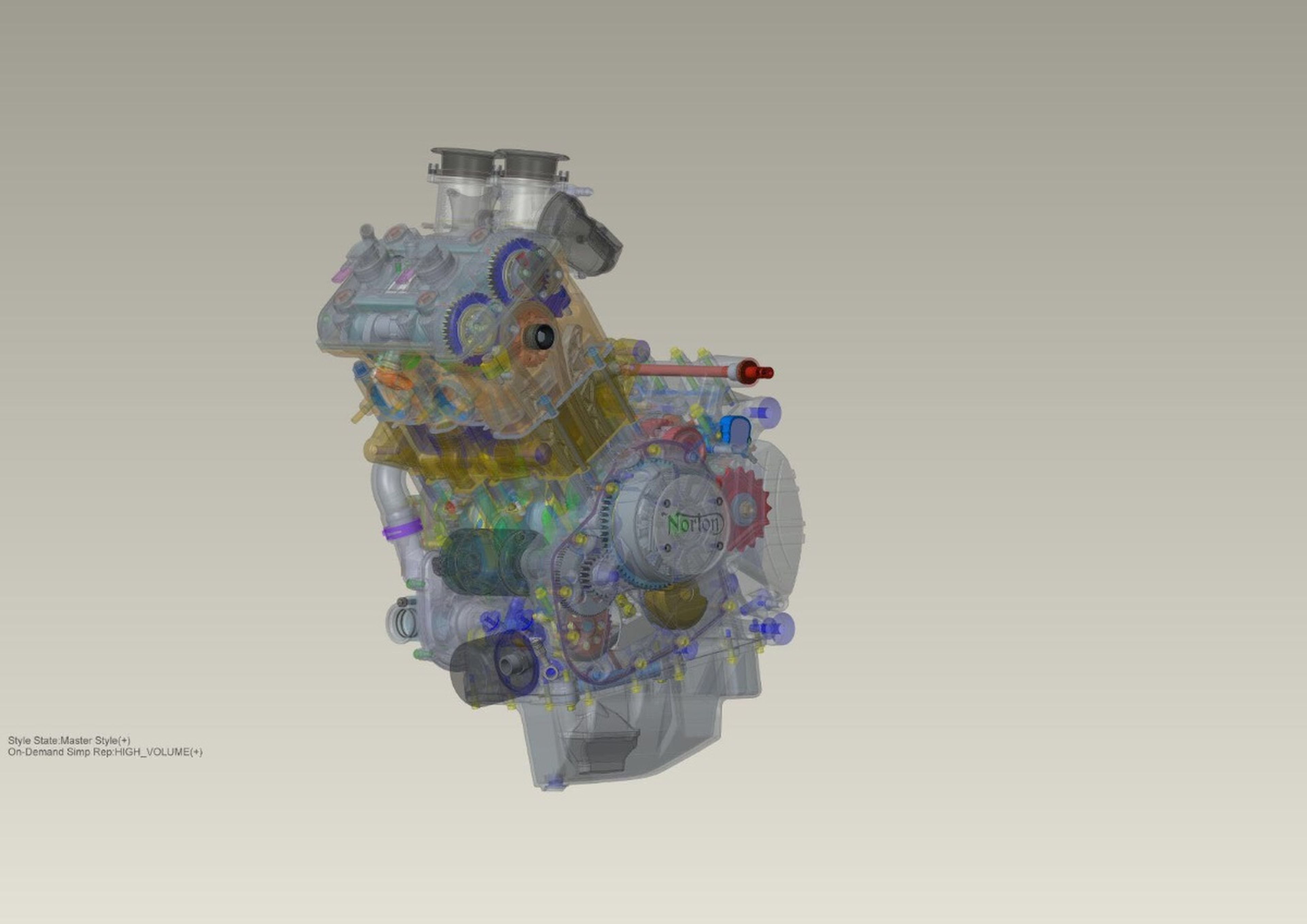 Posible aspecto del motor sobrealimentado bicilíndrico de Norton