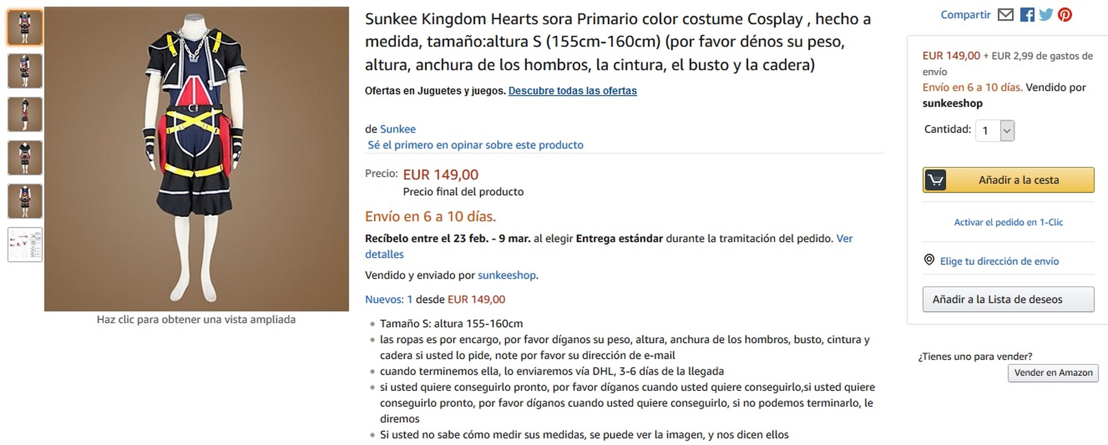 Disfraz de Sora de Kingdom Hearts en Amazon