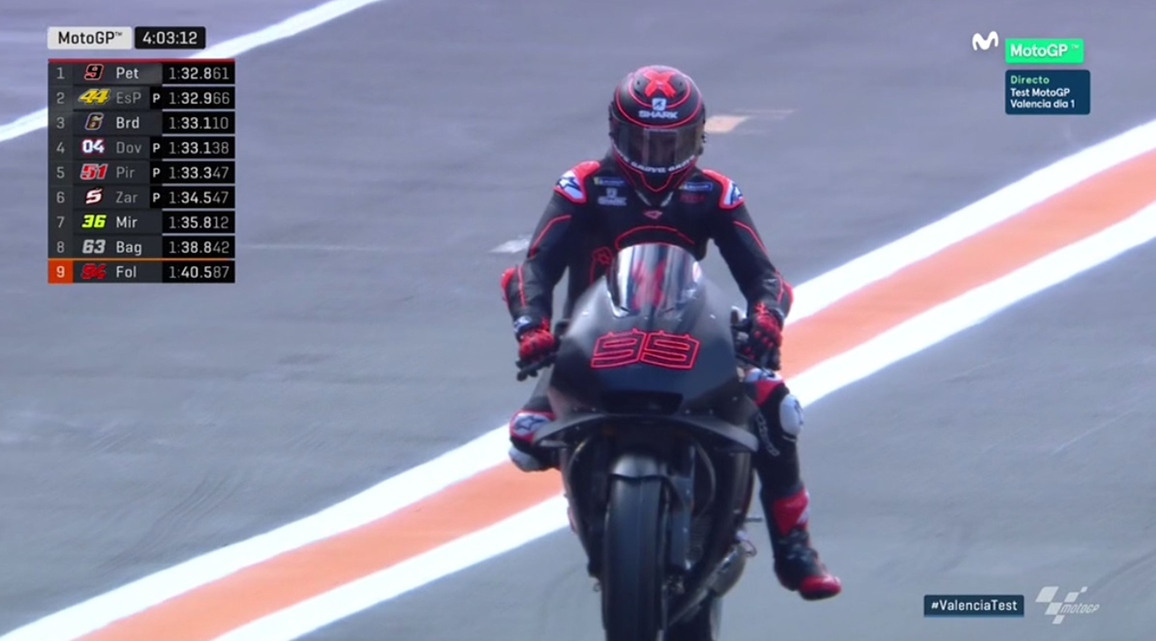 Jorge Lorenzo con la Honda en el Test MotoGP Valencia 2018