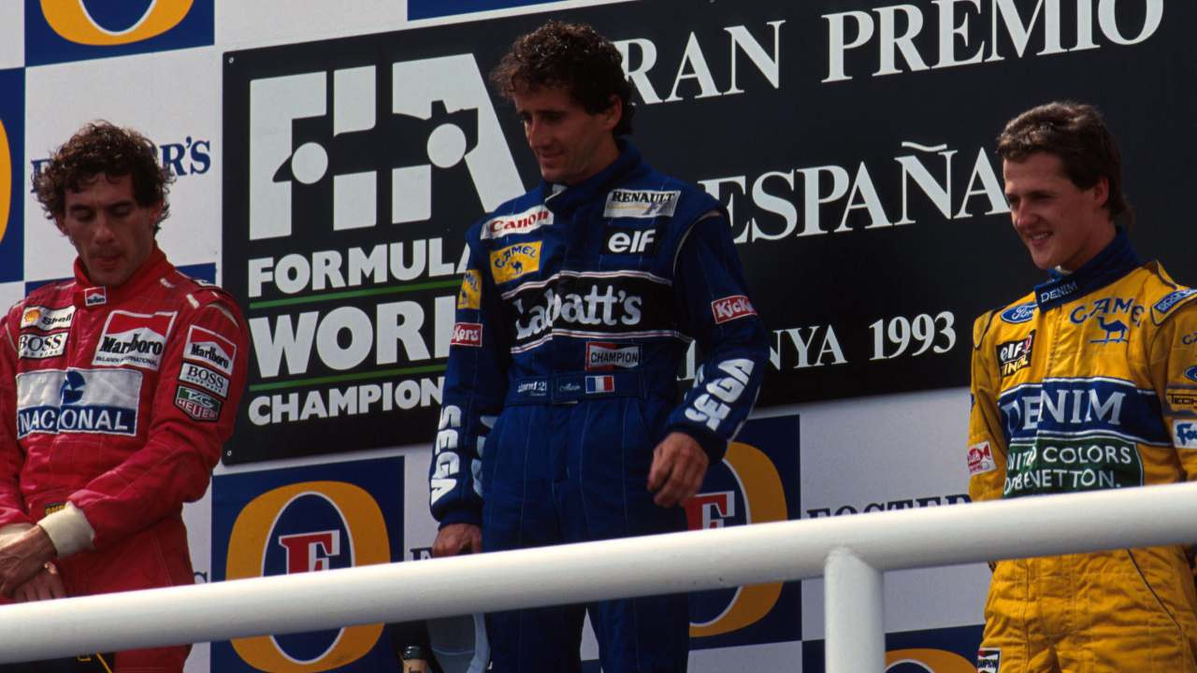 Senna, Prost y Schumacher en el podio