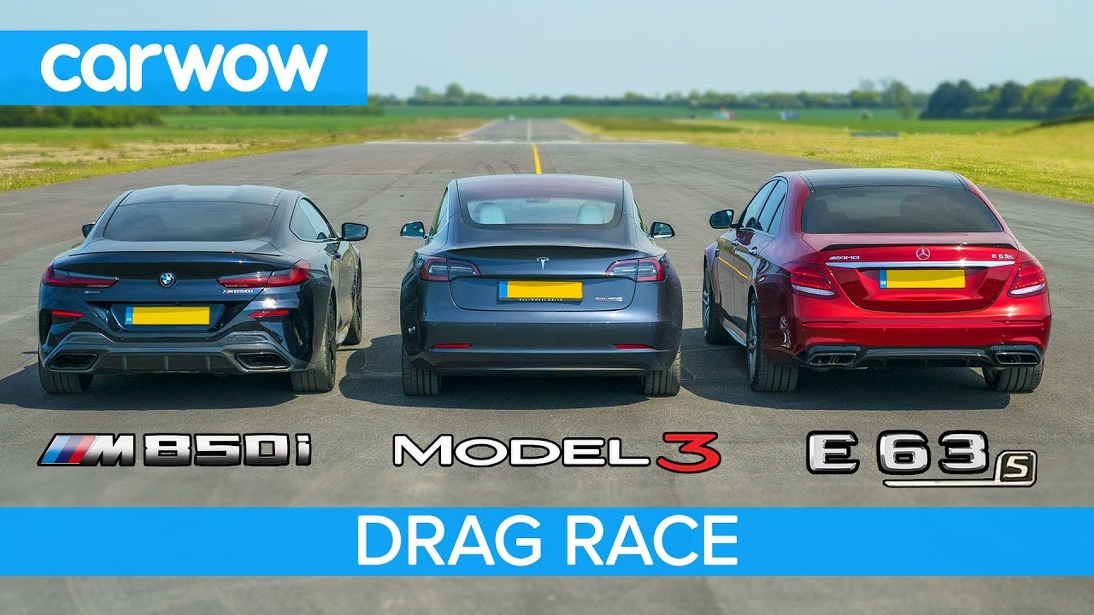 Tesla Model 3 contra Mercedes-AMG E63 S y BMW M850i