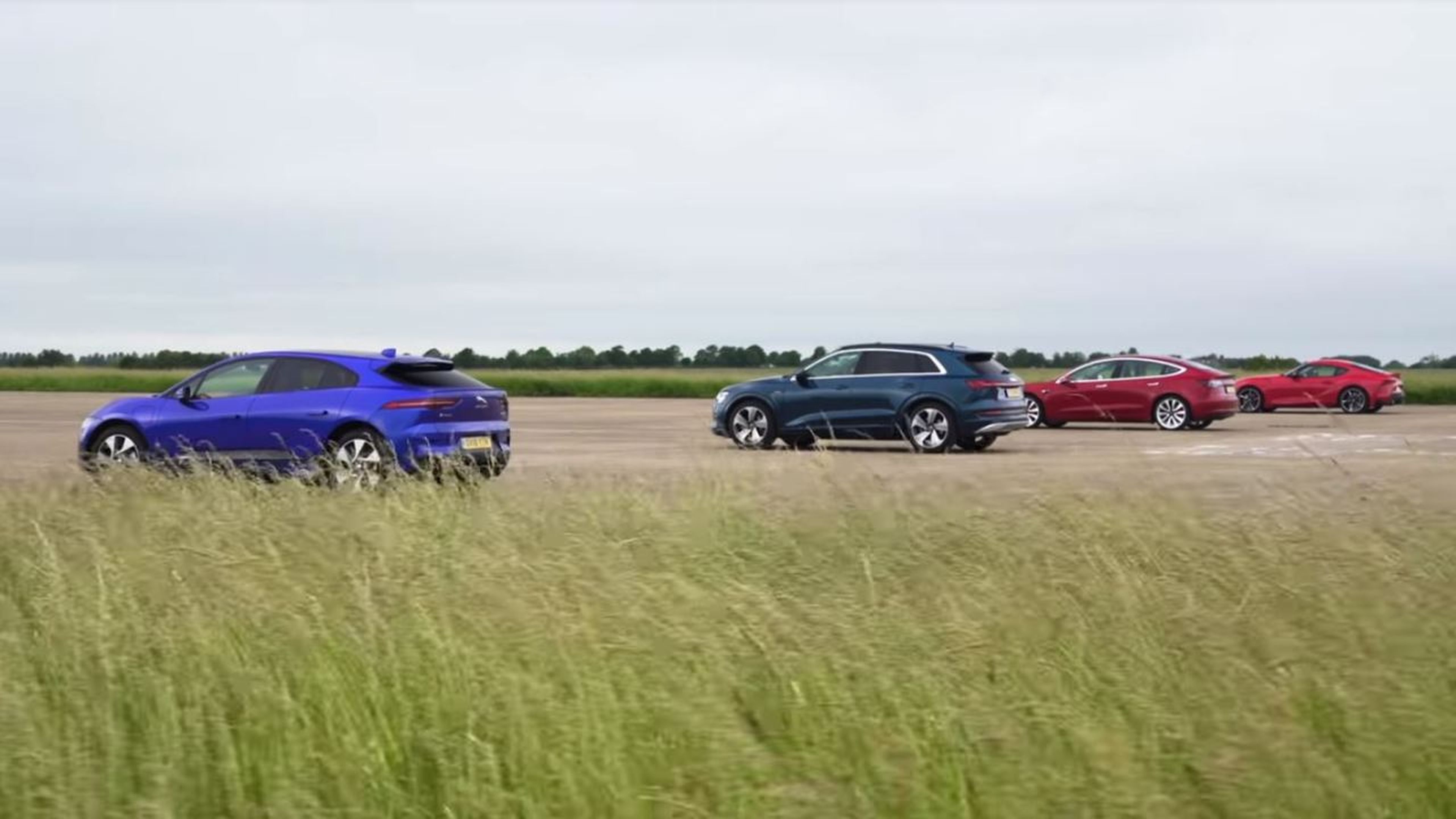 Tesla Model 3 vs Jaguar i-Pace vs Audi e-tron vs Toyota Supra