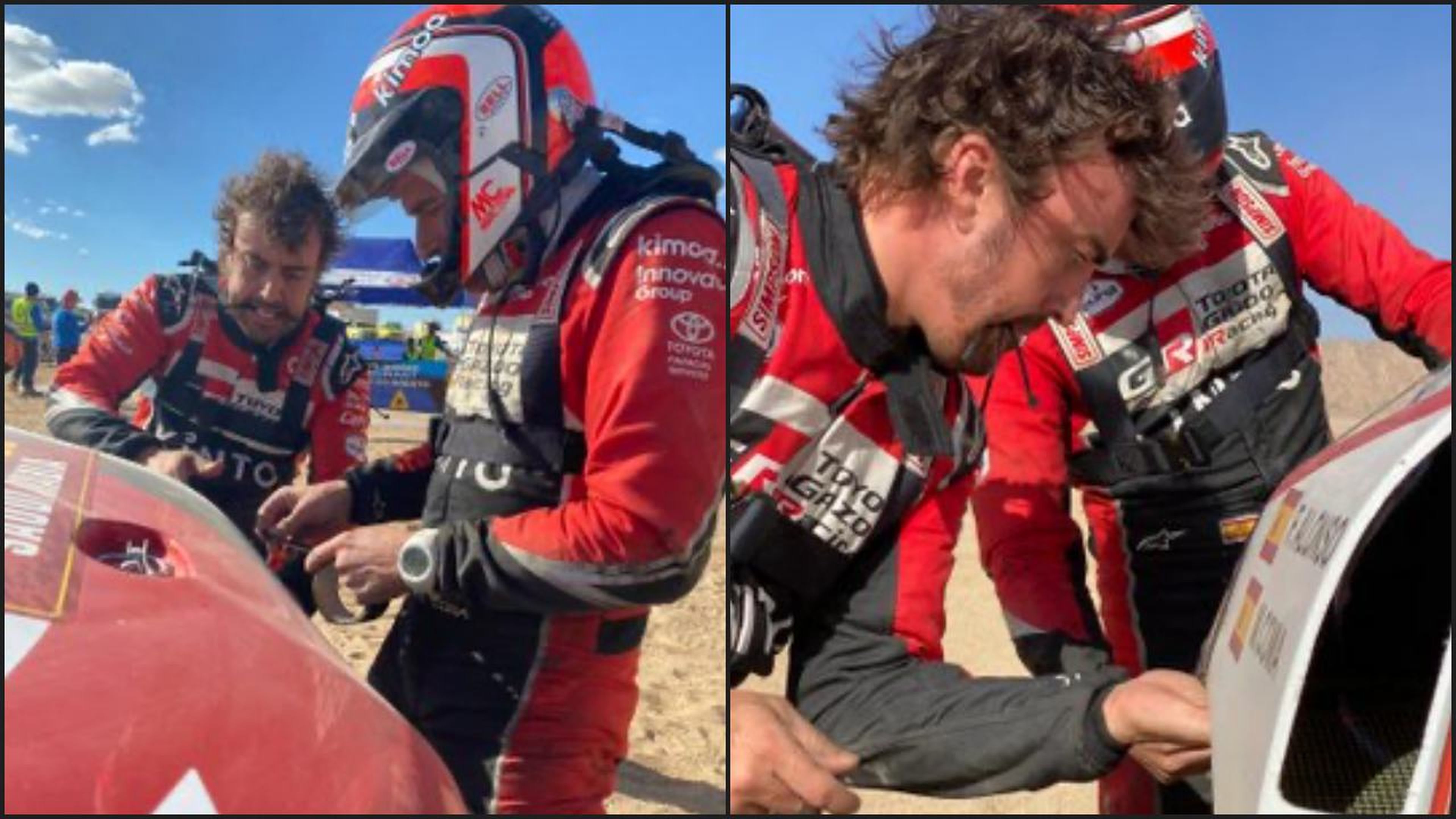 Alonso y Coma reparan el coche del Dakar