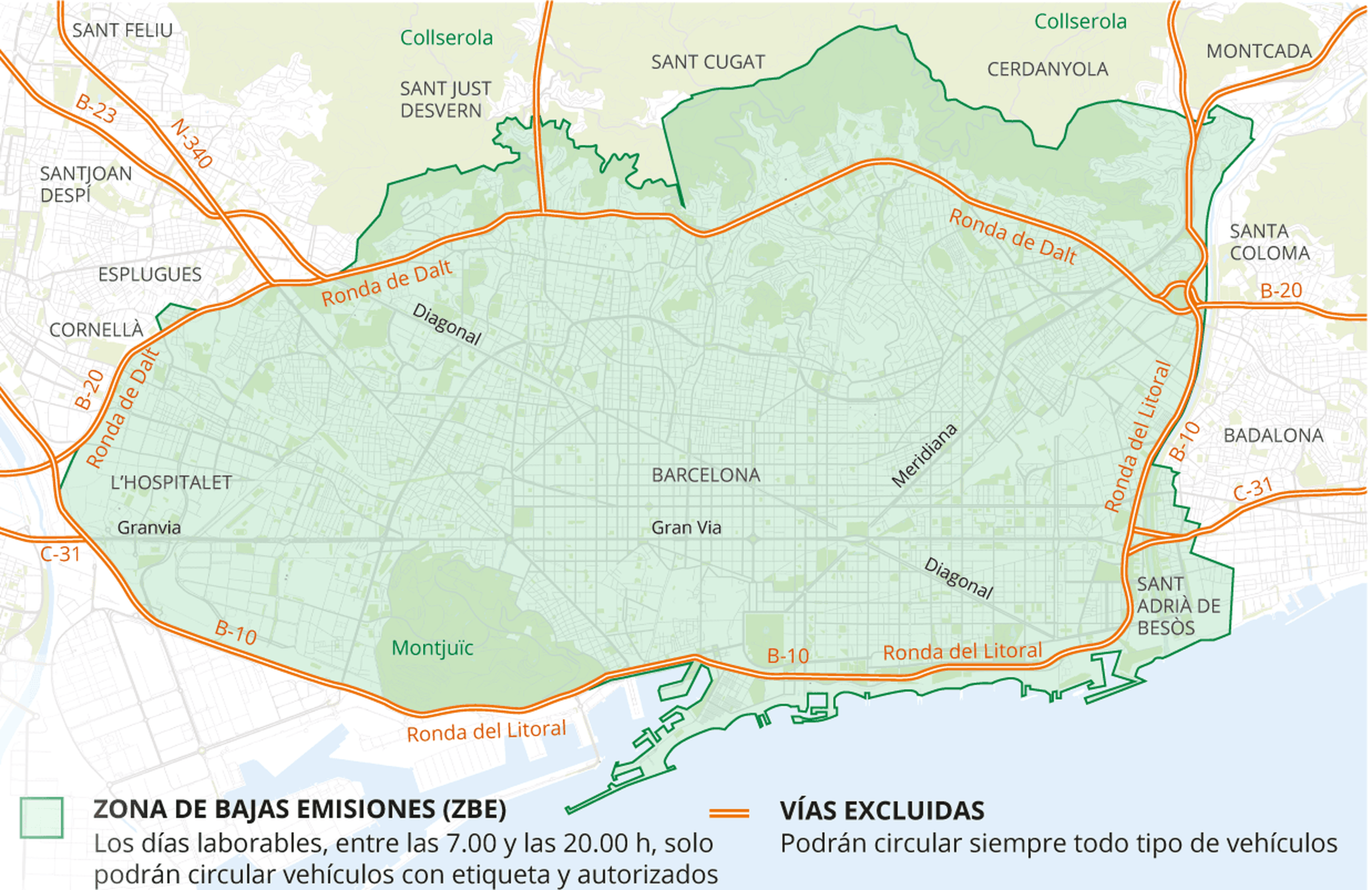 Mapa Zona Bajas Emisiones de Barcelona