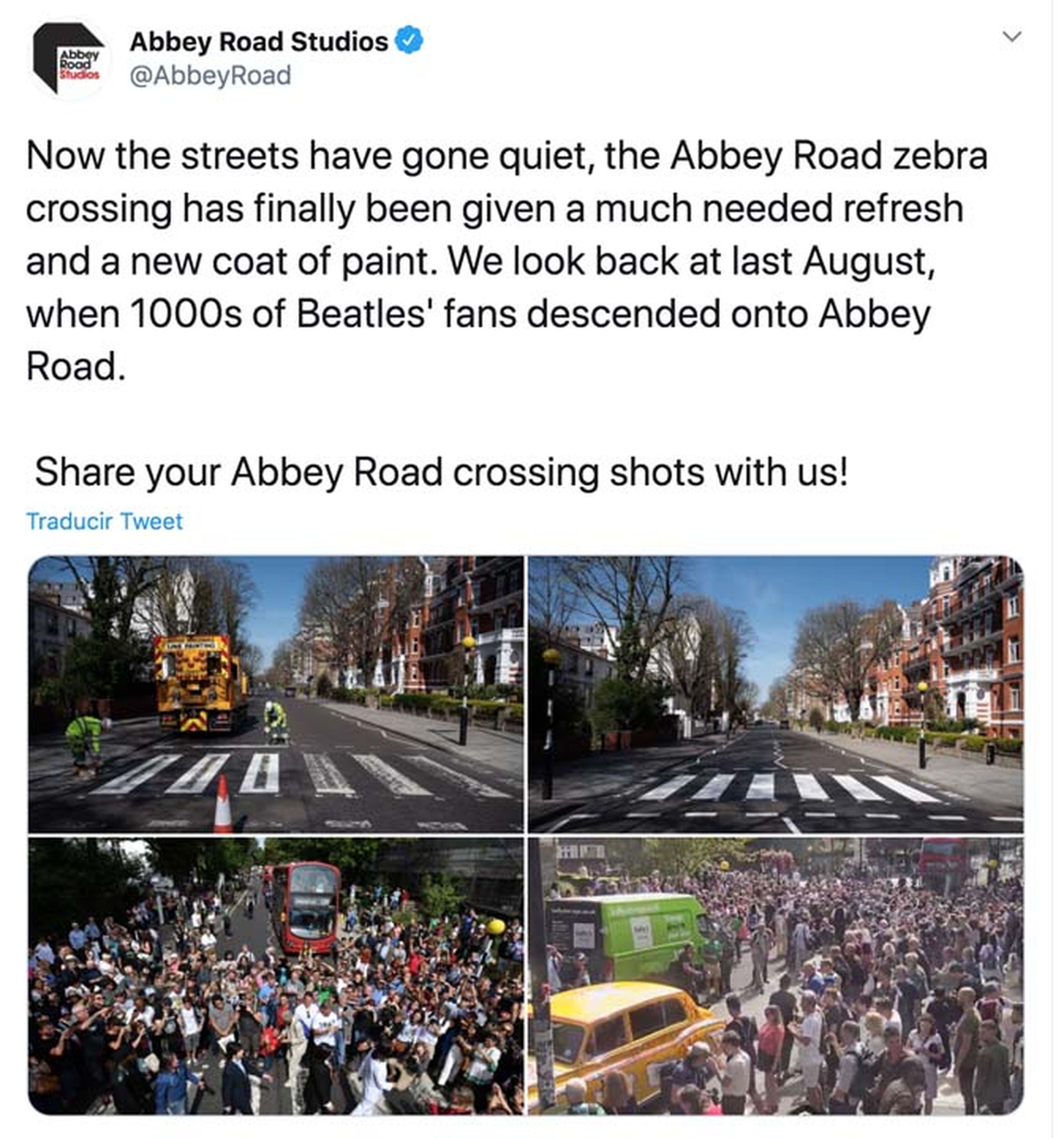 Así anunciaban los estudios de Abbey Road que estaban repintando el paso de cebra más famoso. Fuente: Twitter.