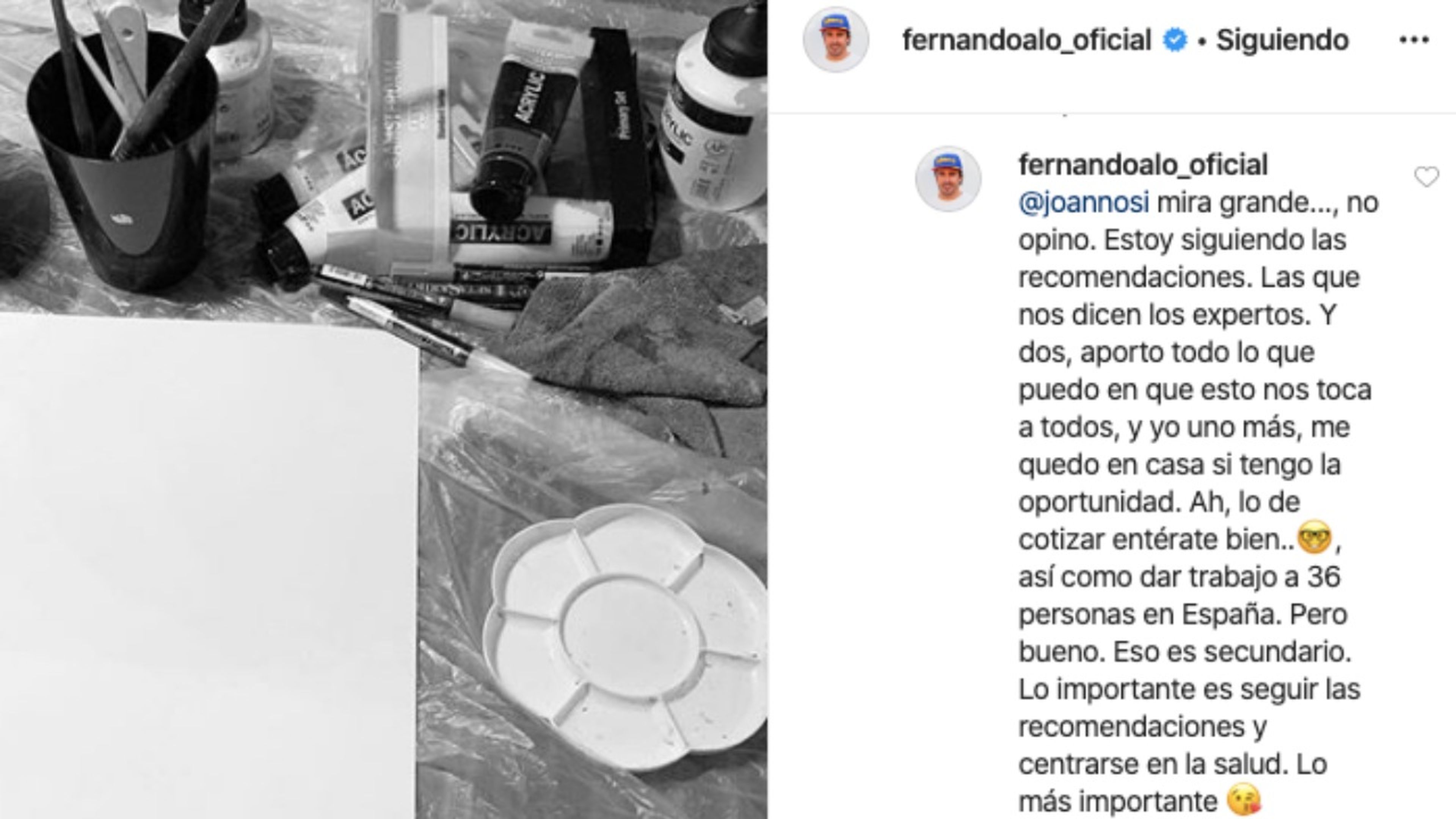Respuesta de Alonso en Instagram