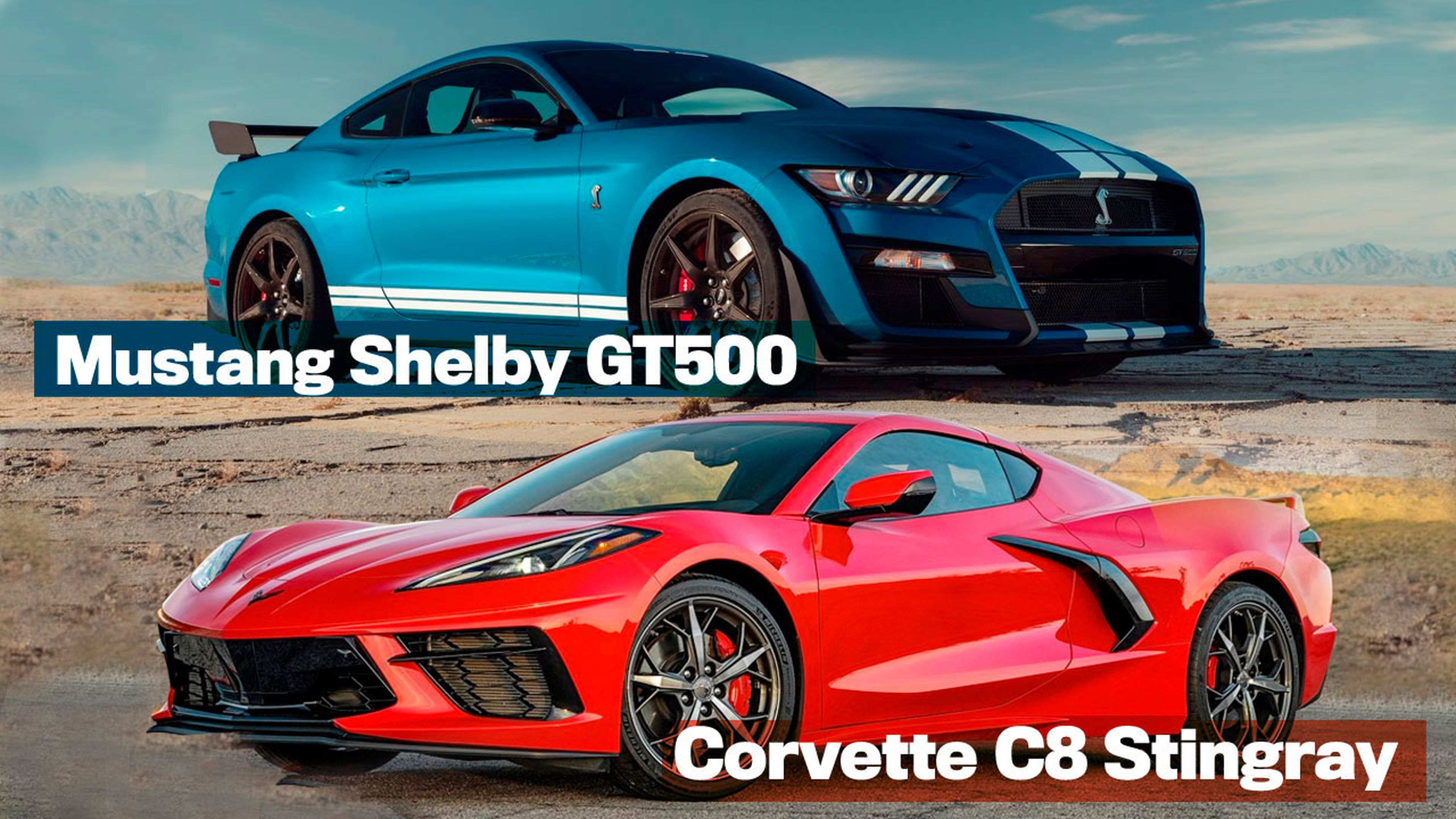 Comparativa del Ford Mustang Shelby GT500 y del Chevrolet Corvette C8