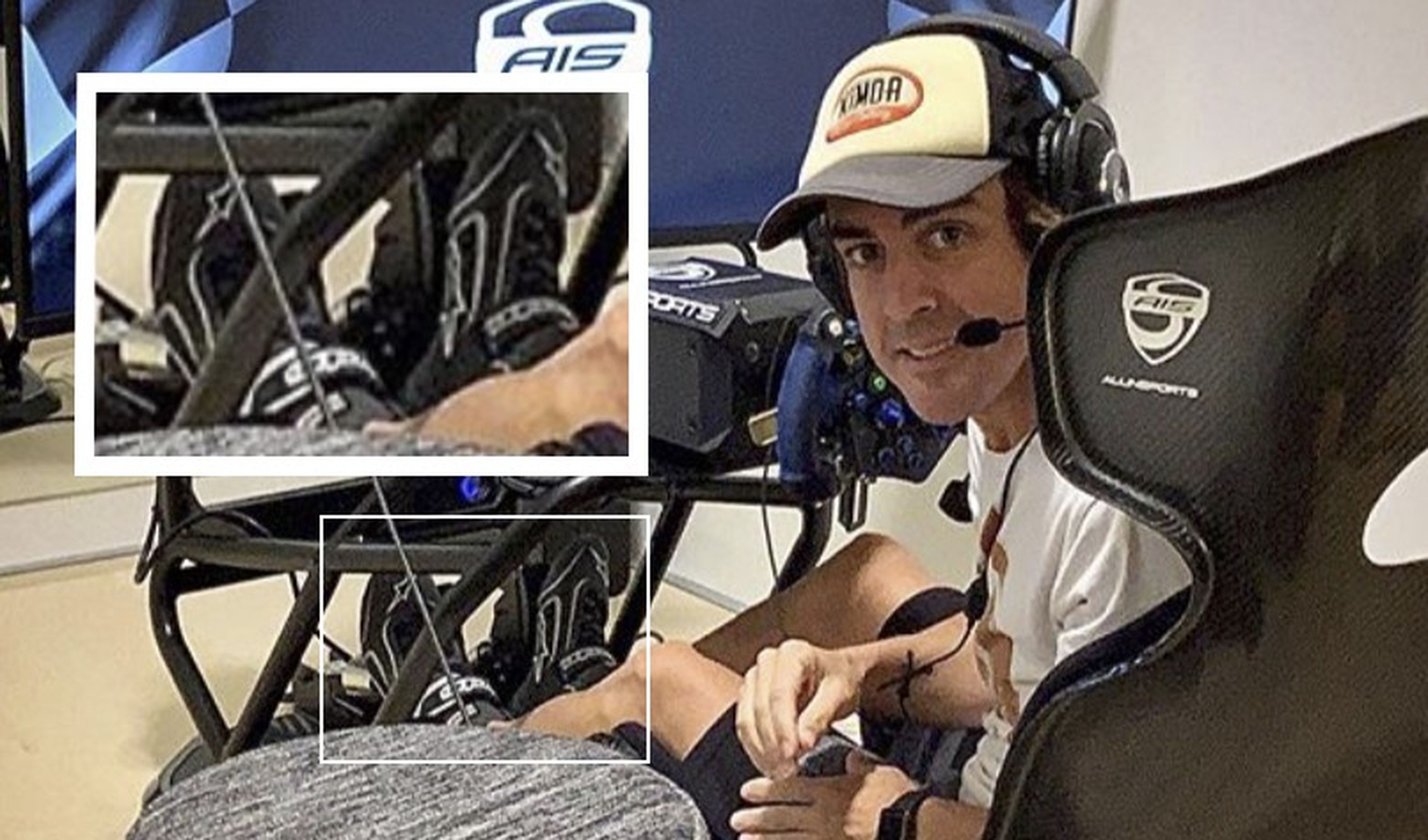 Fernando Alonso con zapatillas Alpinestars