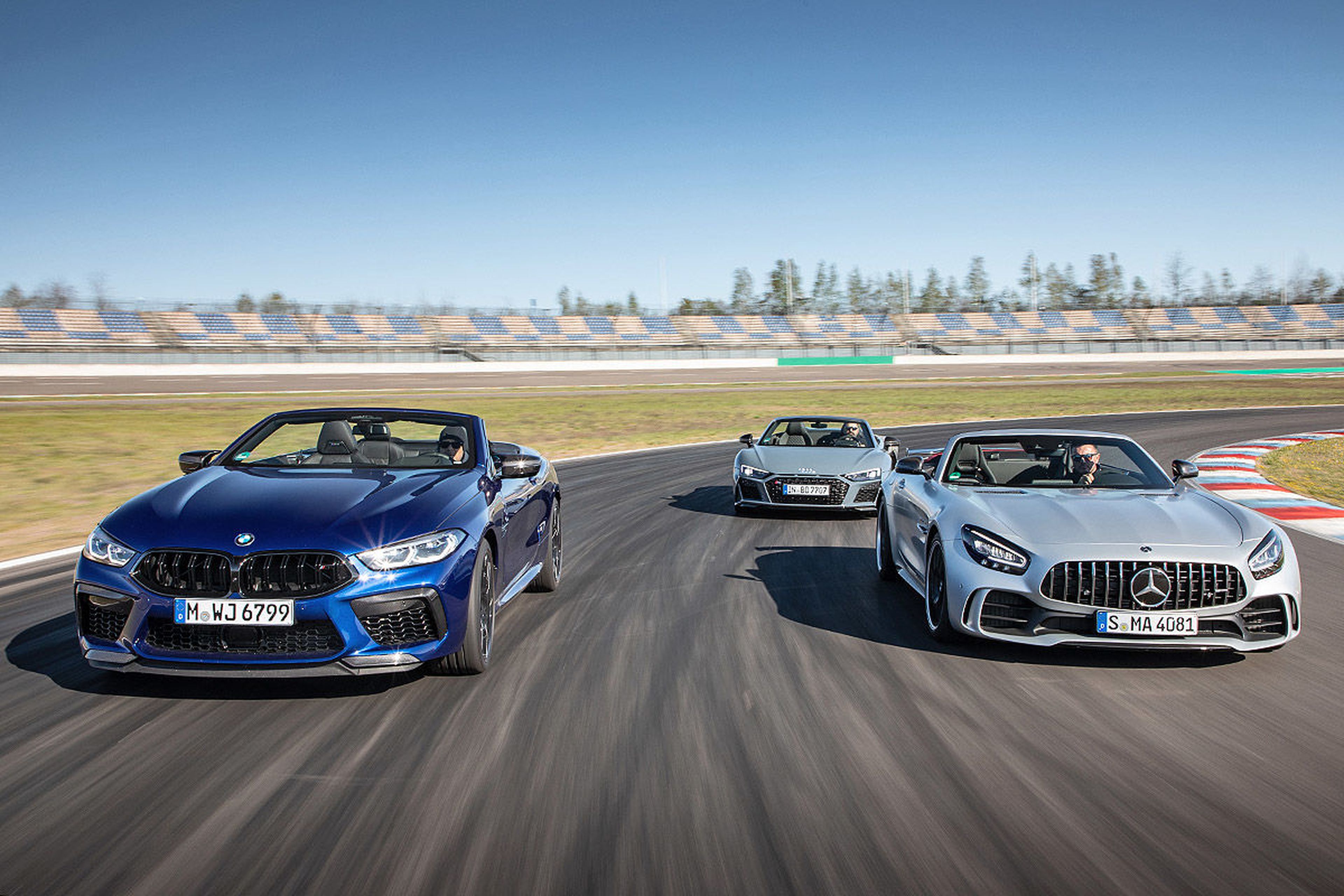 Comparativa de Audi R8 Spyder, BMW M8 Competition Cabrio y Mercedes-AMG GT R Roadster