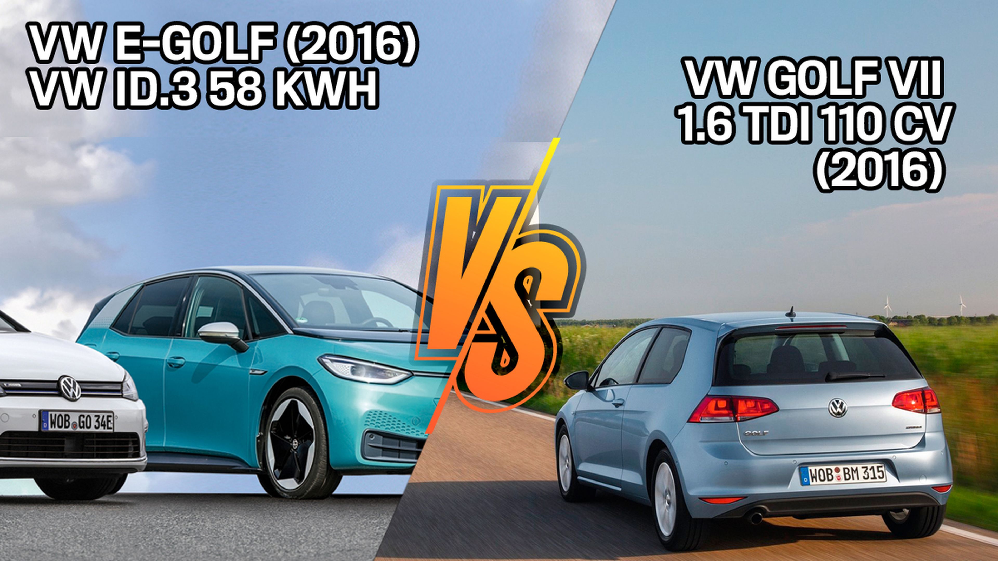 Coches eléctricos contra motores de combustión: ¿es mejor un Volkswagen ID.3, un e-Golf de 2016 o un Golf TDI?