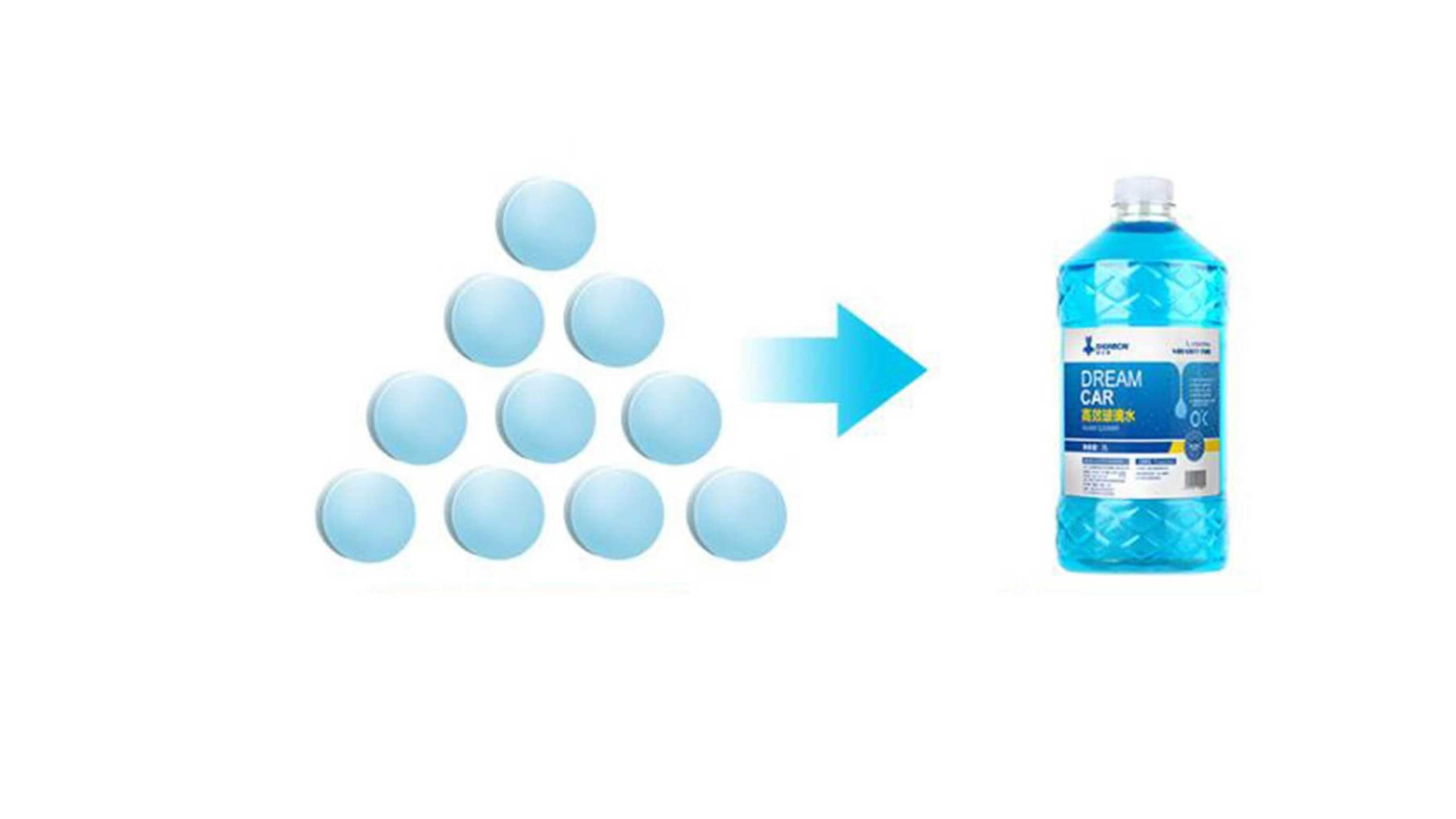 La pastilla de  con la que se obtienen cuatro litros de líquido  limpiaparabrisas de forma fácil y barata