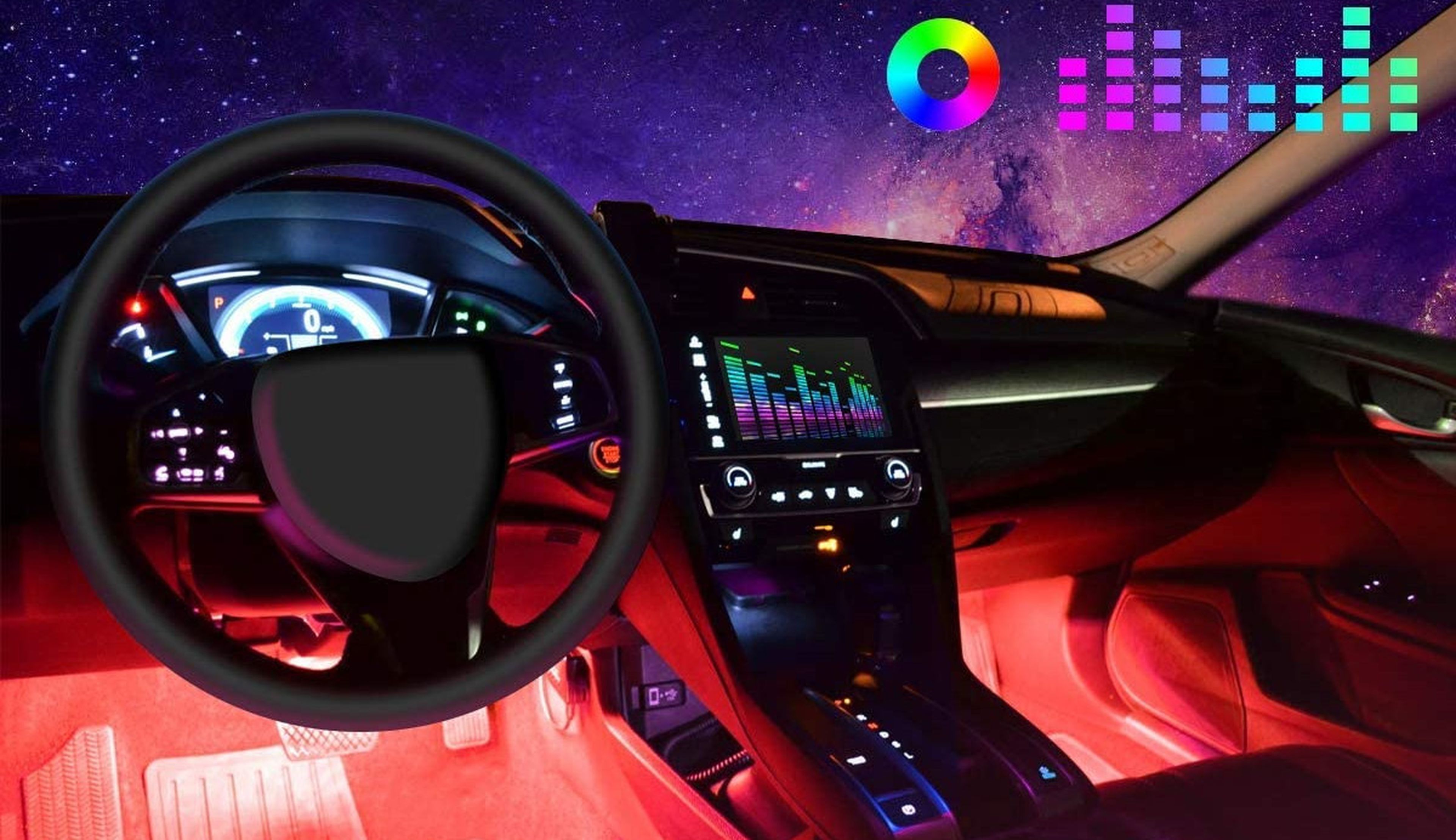 Luces LED interiores para coche 4 tiras Decoración multicolor