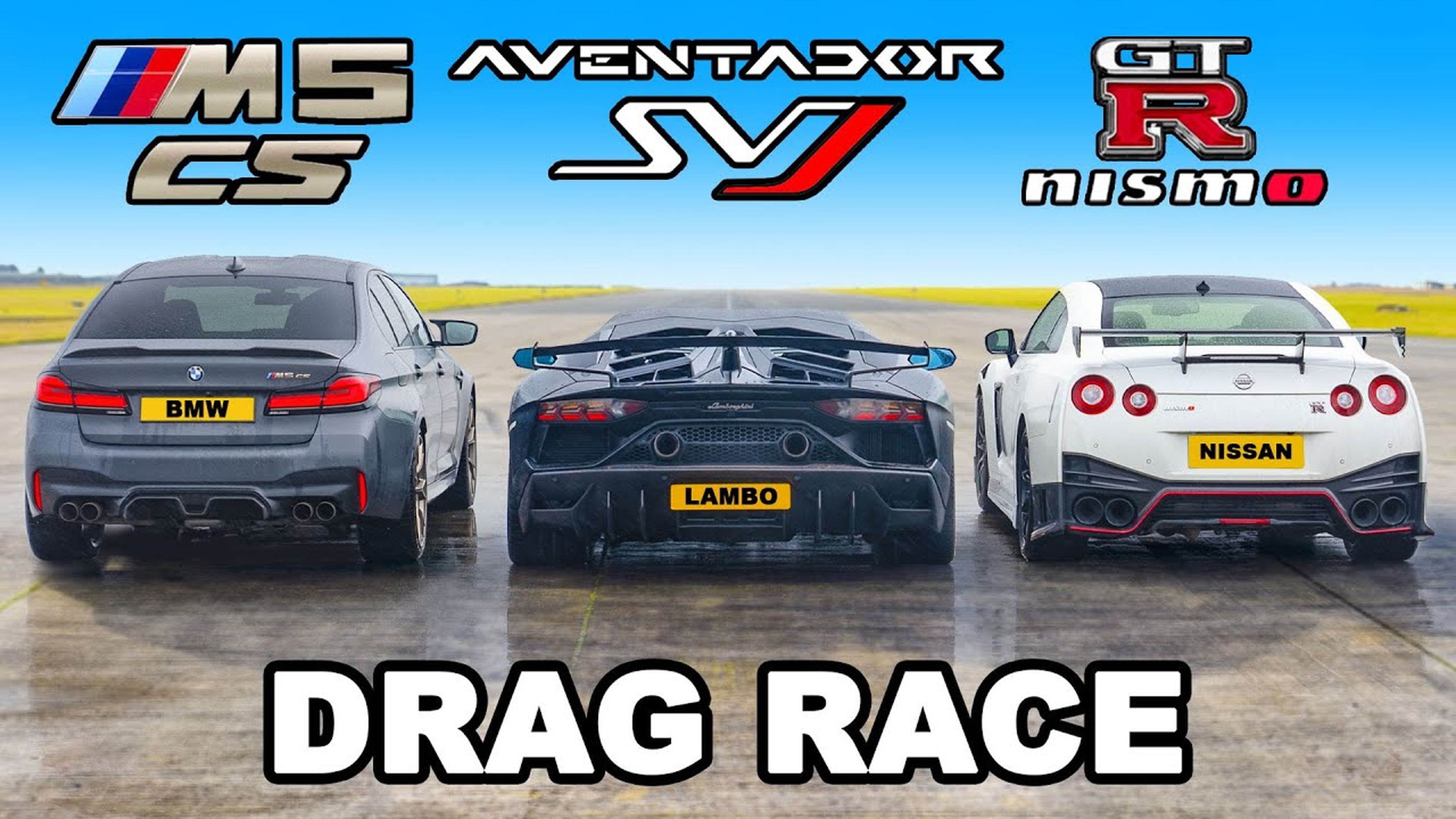 Drag Race: Lamborghini Aventador SVJ, Nissan Nismo GT-R y BMW M5 CS