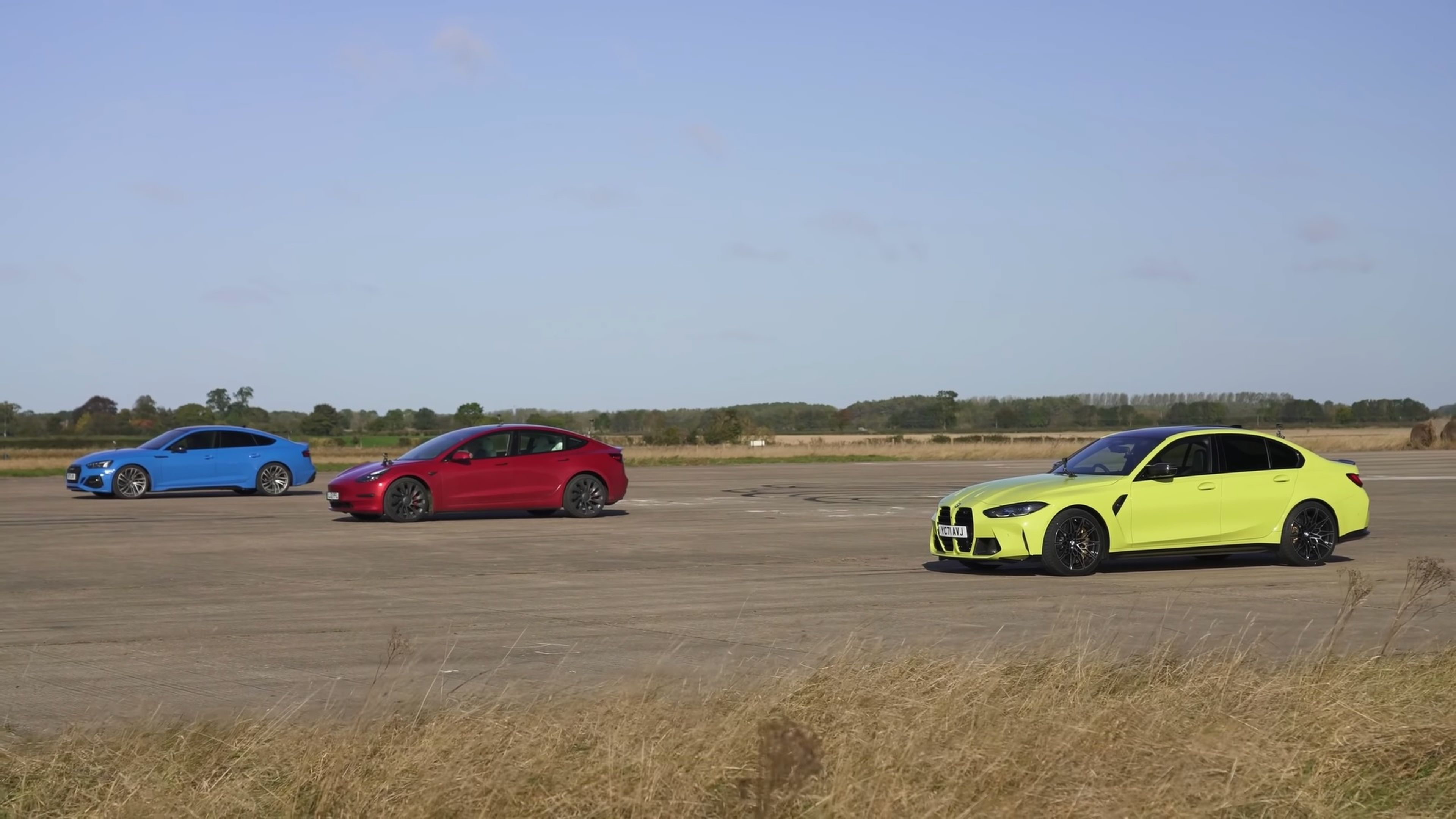 Drag Race BMW M3 contra Audi RS5 y Tesla Model 3