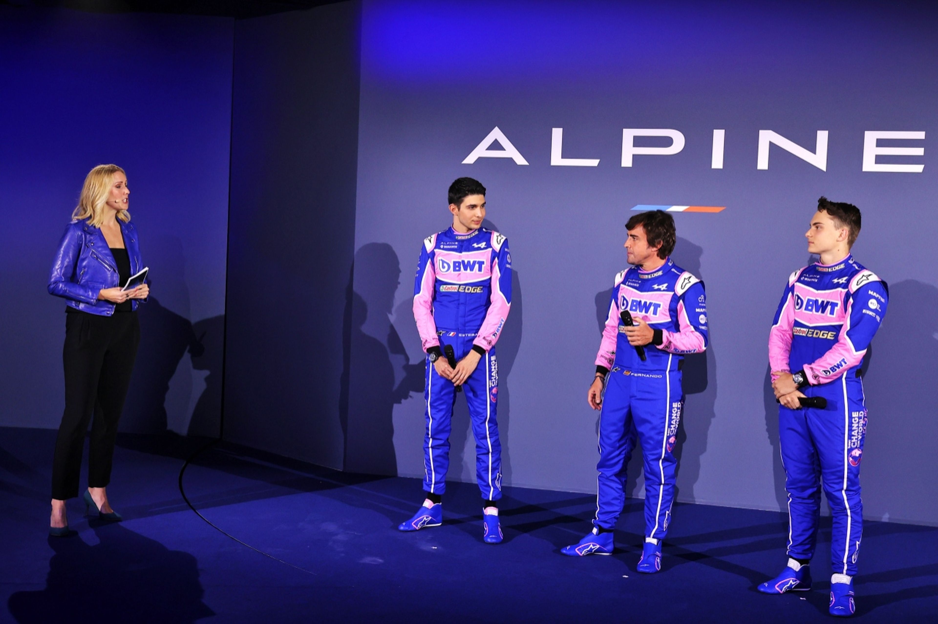 Los pilotos de Alpine en 2022: Esteban Ocon, Fernando Alonso y Oscar Piastri