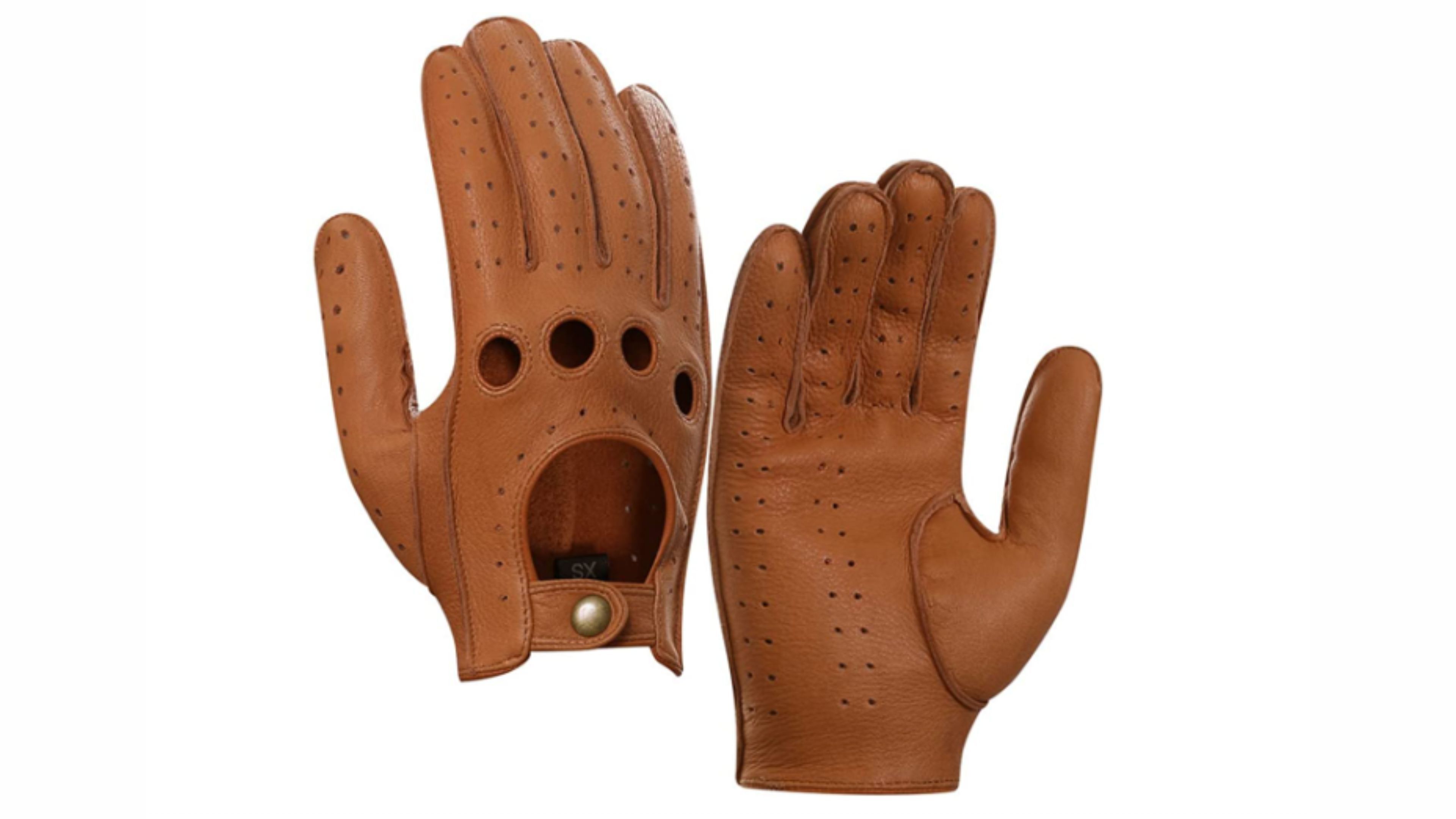 Guantes de cuero para hombre sin dedos, guantes de conducción de coches  cuero de cordero perforado, guantes sin dedos -  España