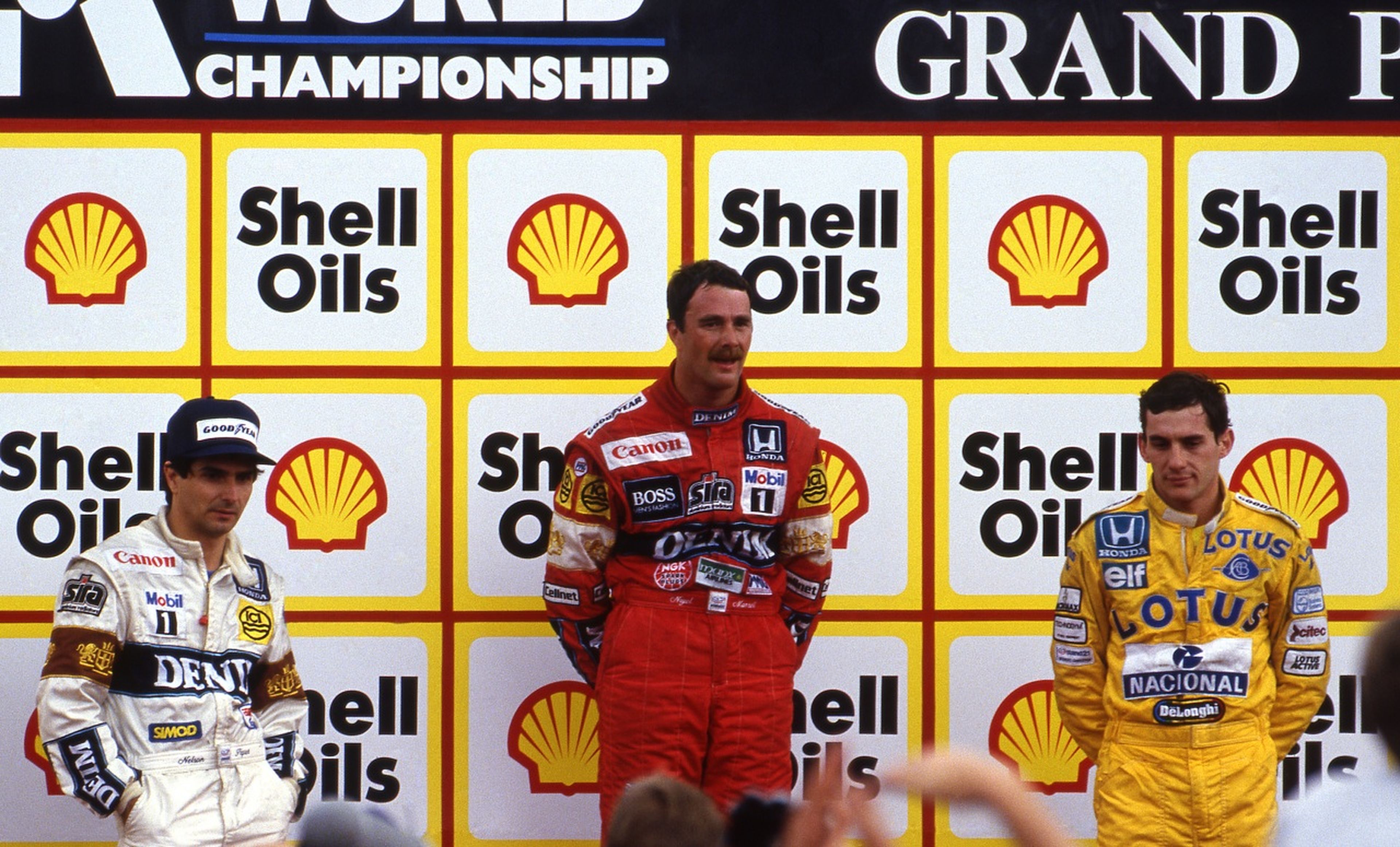 Podio Senna Piquet Mansell