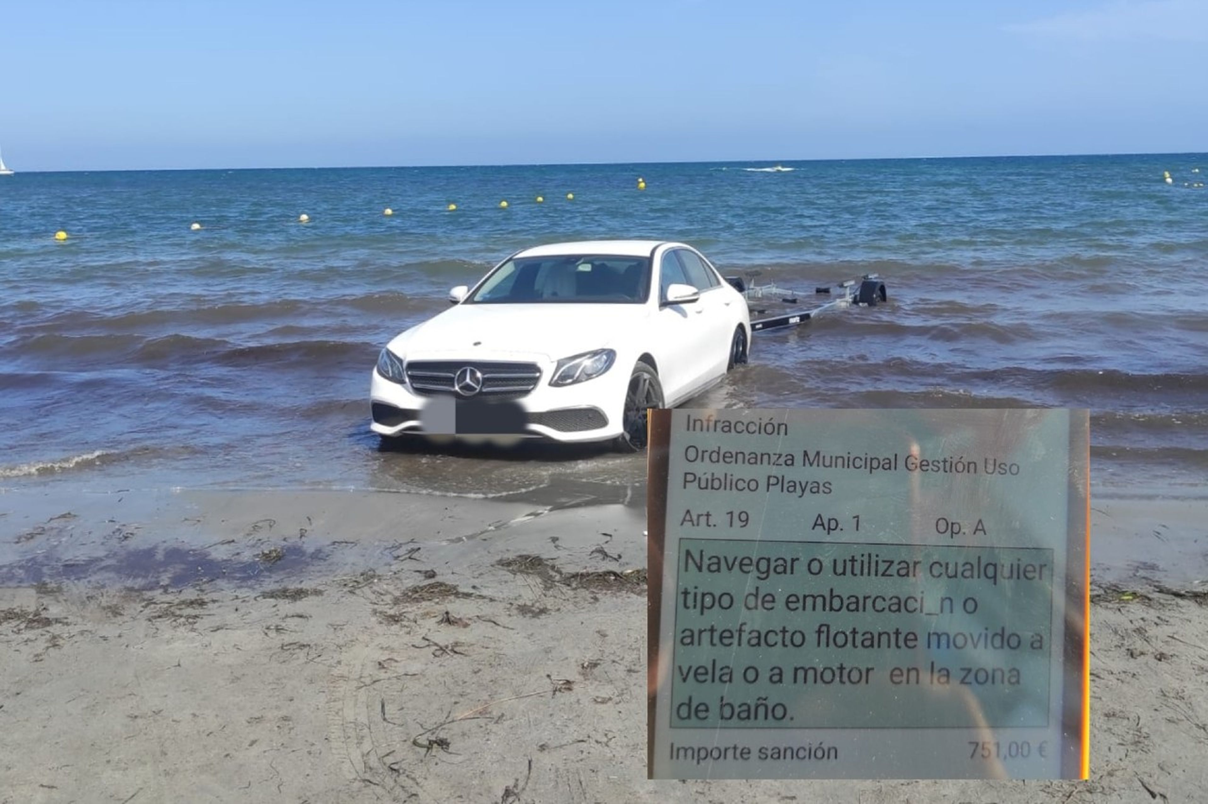 Un Mercedes queda “varado” en la playa en Santa Pola