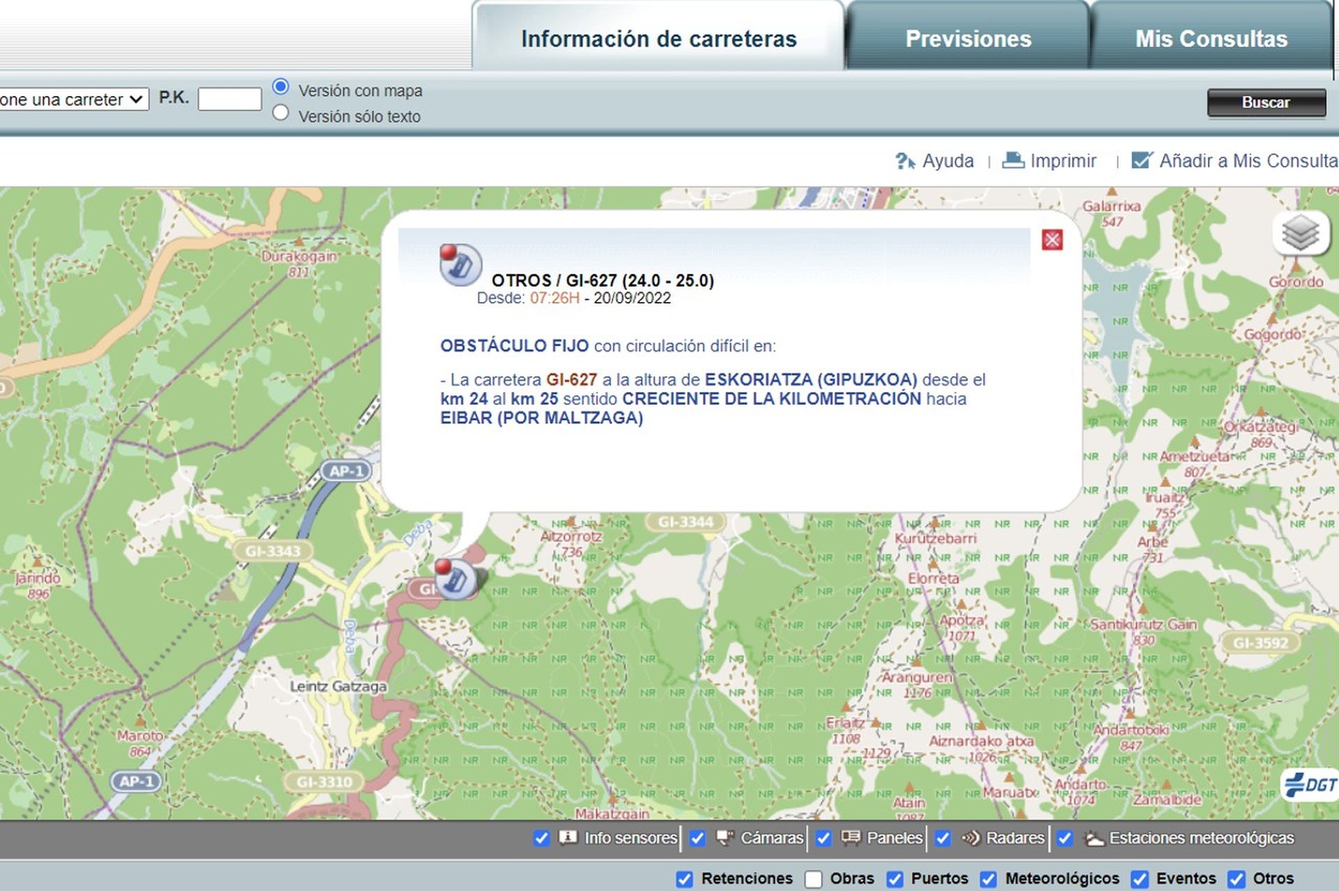 La DGT tiene una web para conocer las incidencias de las carreteras en