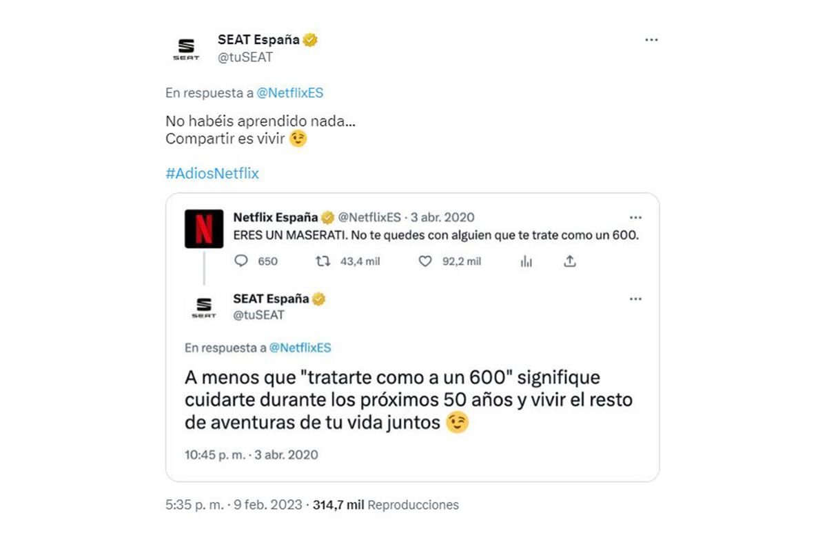 La viral respuesta de Seat a Netflix a través de Twitter