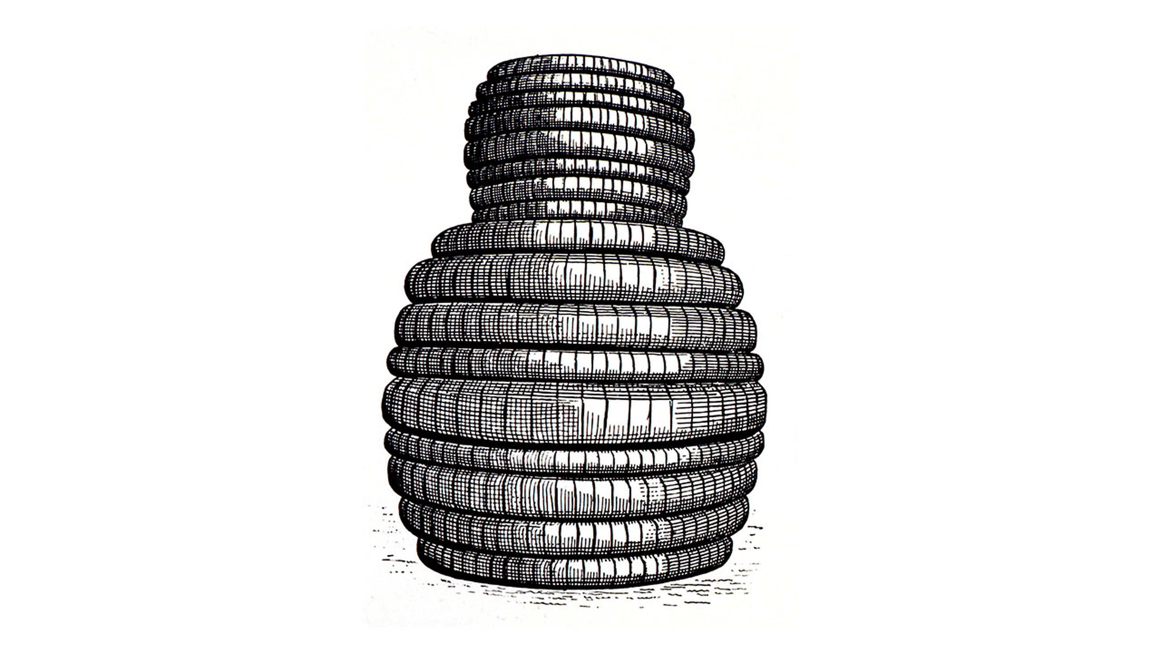 Boceto que representa una torre de neumáticos envueltos en papel de seda