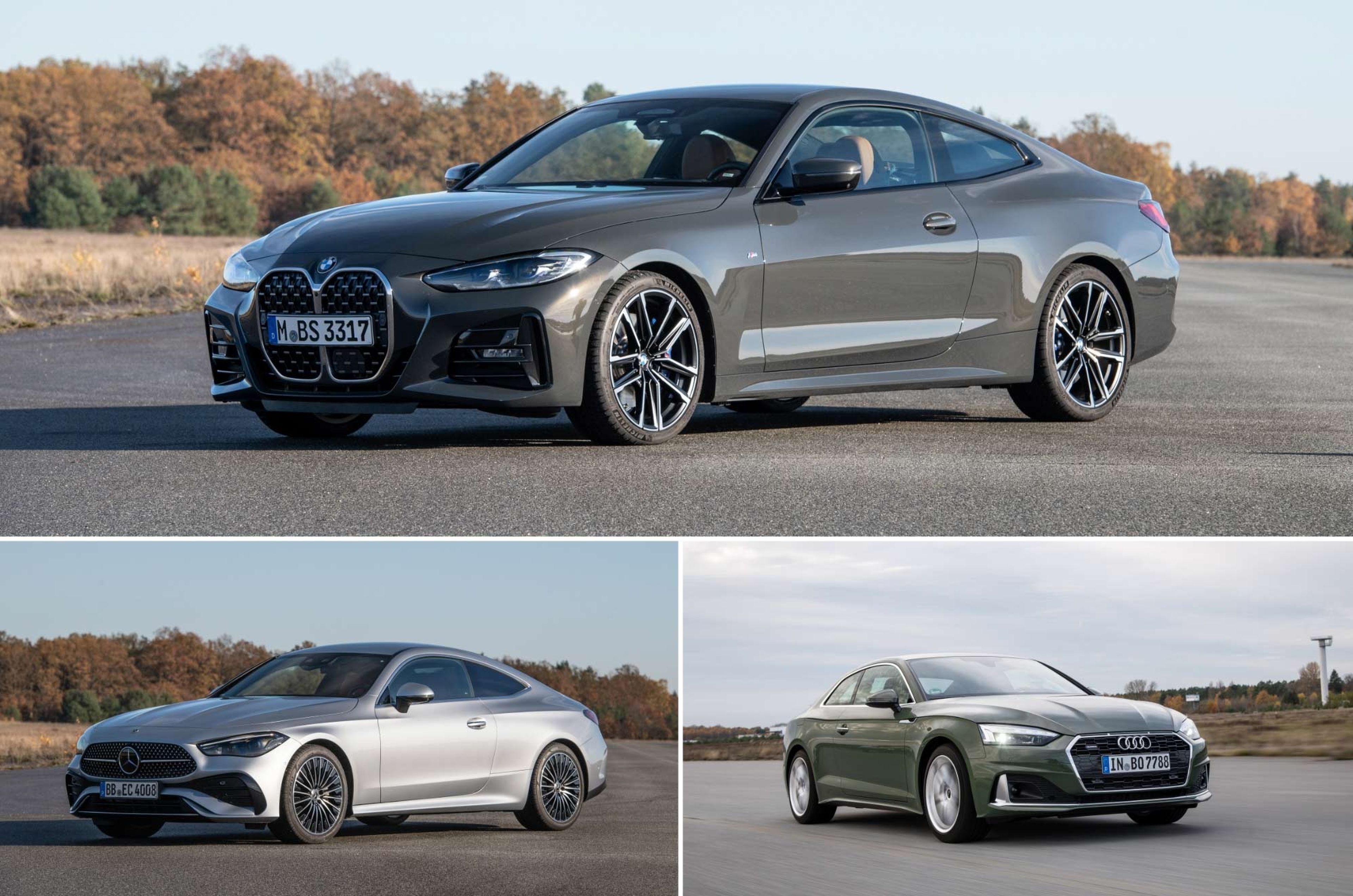 Comparativa: Audi A5 40 TDI quattro, BMW 420d Coupé, Mercedes CLE 220d Coupé exteriores