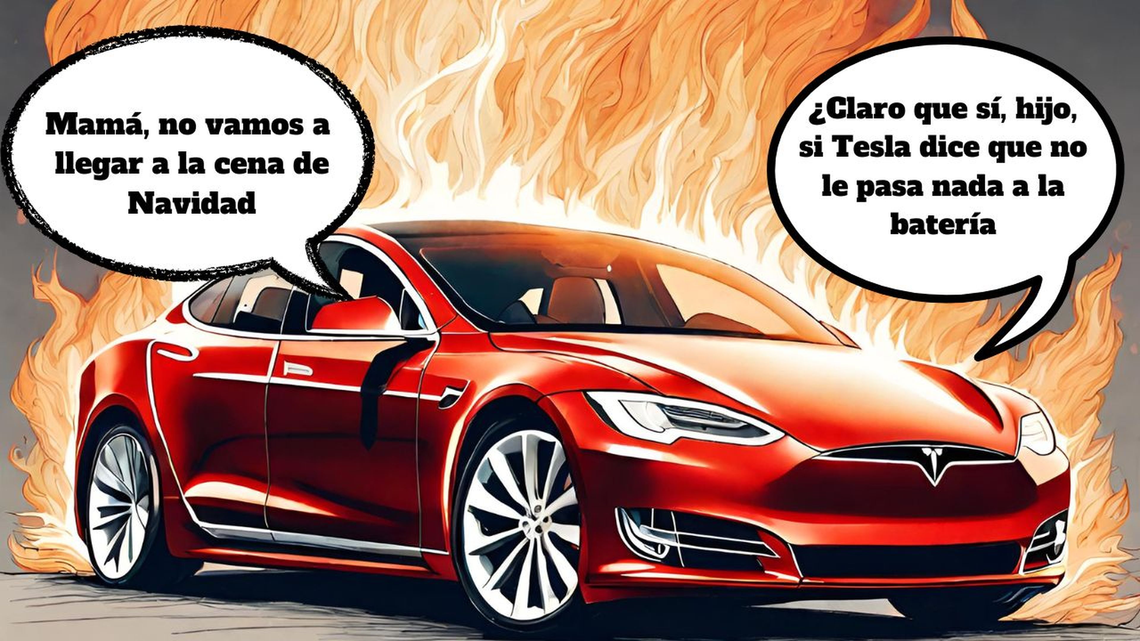 Meme Navidad Tesla ardiendo