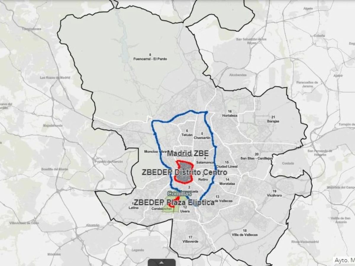 Este es el mapa de las calles y carreteras de Madrid que no van poder pisar  los coches sin etiqueta en 2024