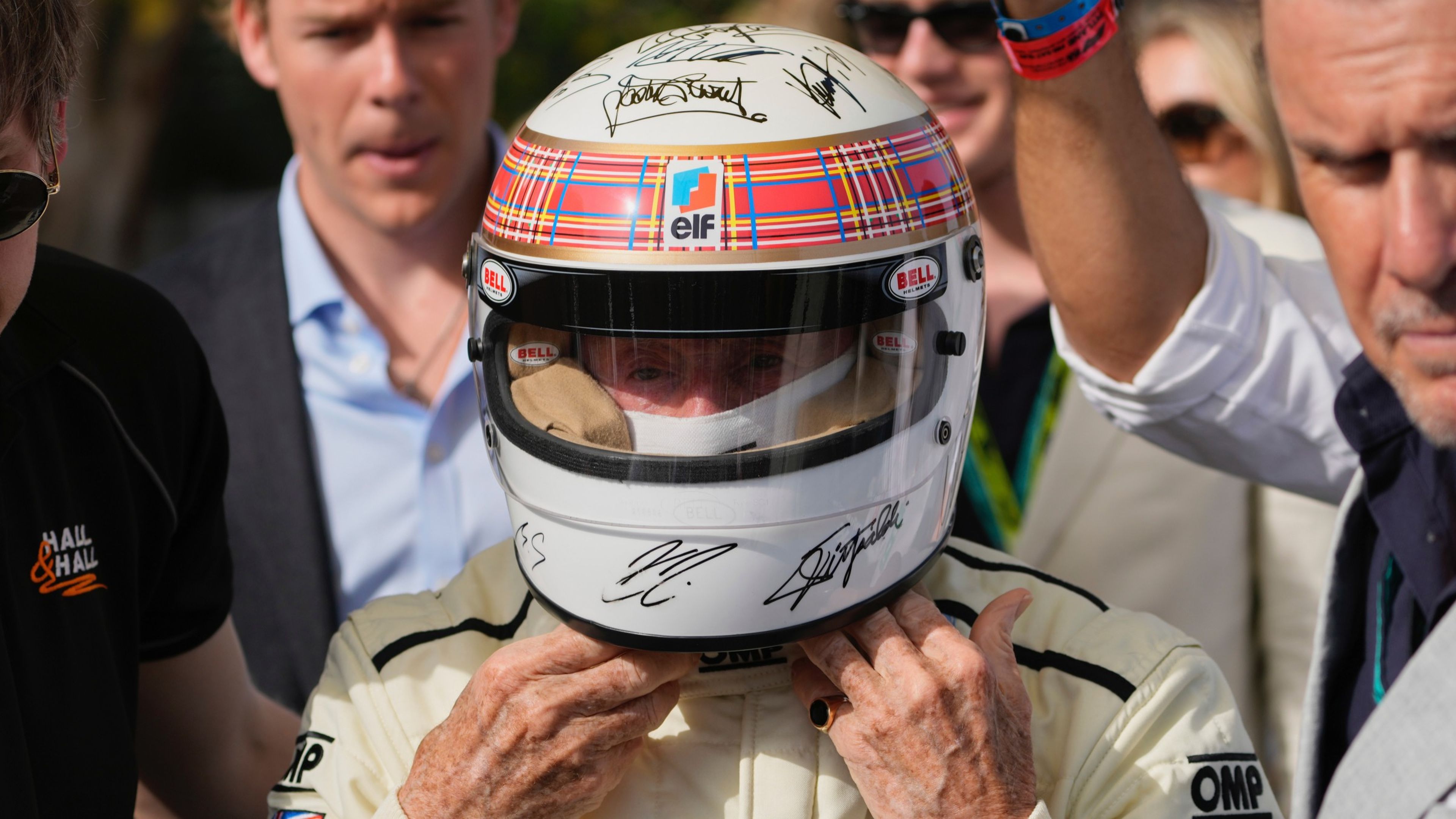Casco Jackie Stewart firmado pilotos F1