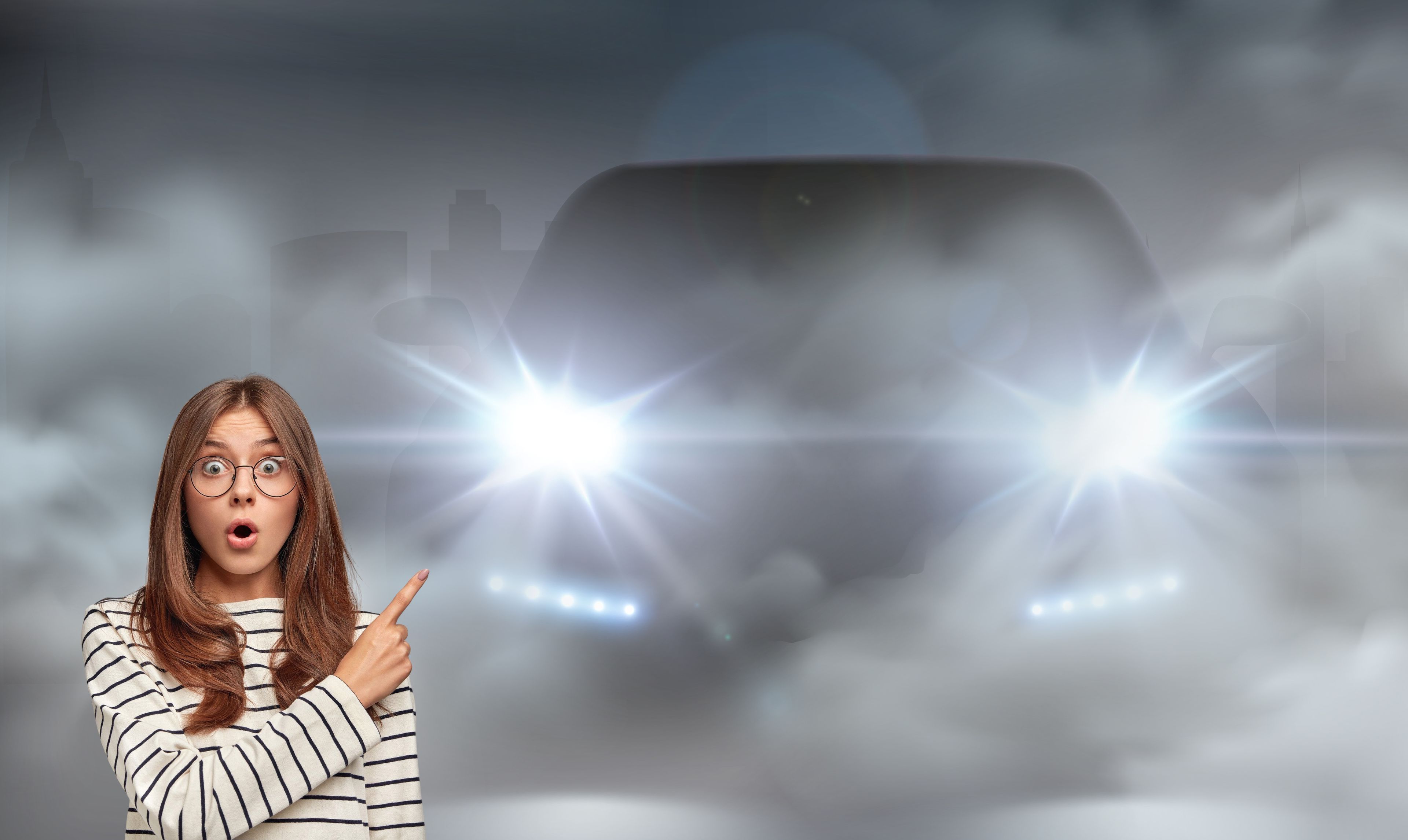 Luz faros coche noche