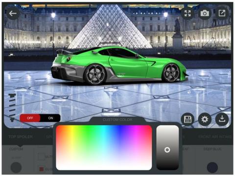 Gran selección de piezas y colores en el juego 3D Tuning