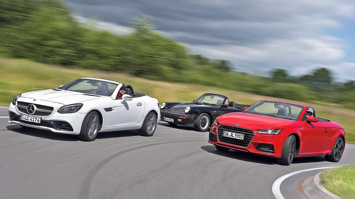 Porsche 911 Cabrio 1989 vs Audi TT Roadster y Mercedes SLC ...